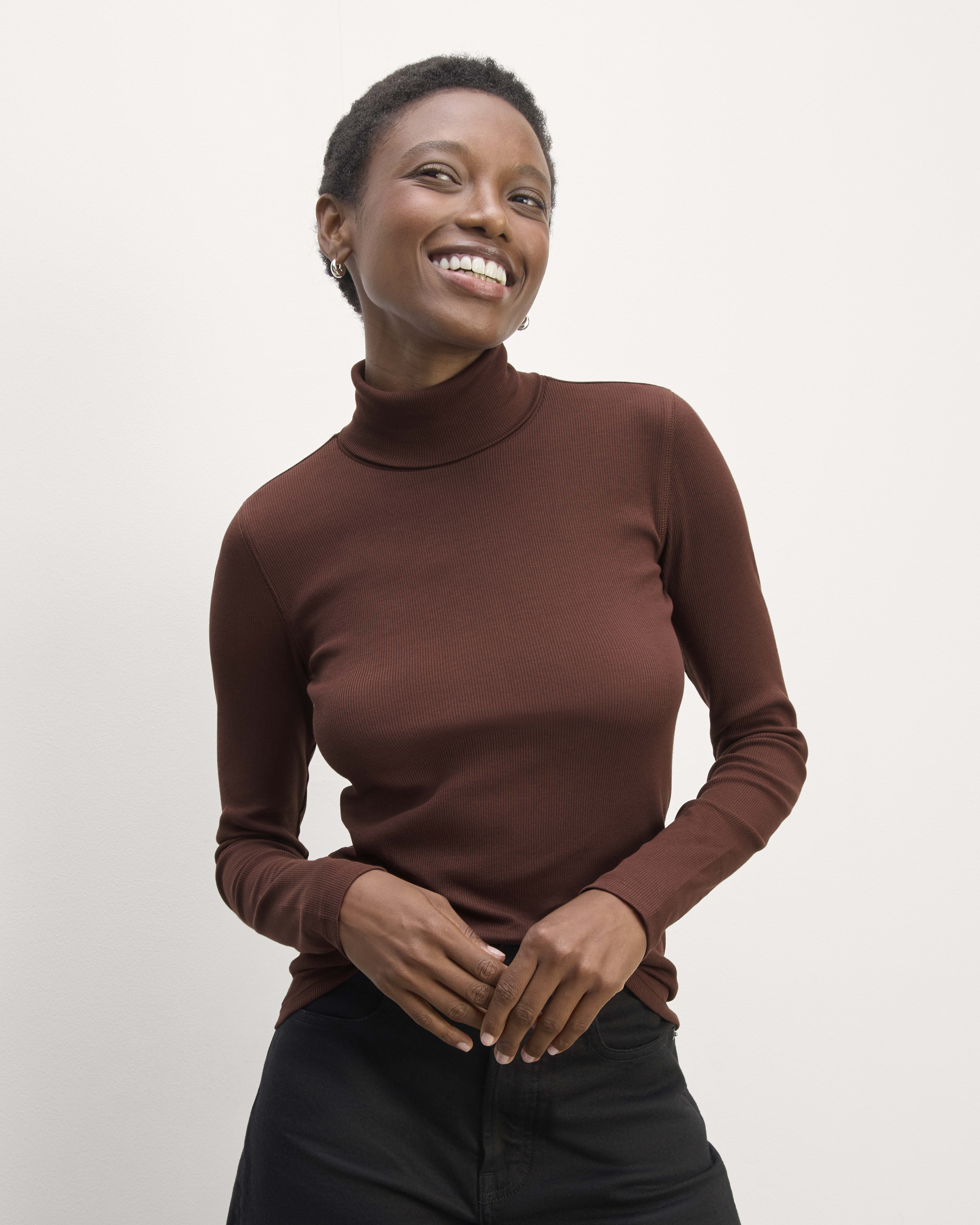 The Luxe Rib Turtleneck Dark Mahogany Everlane