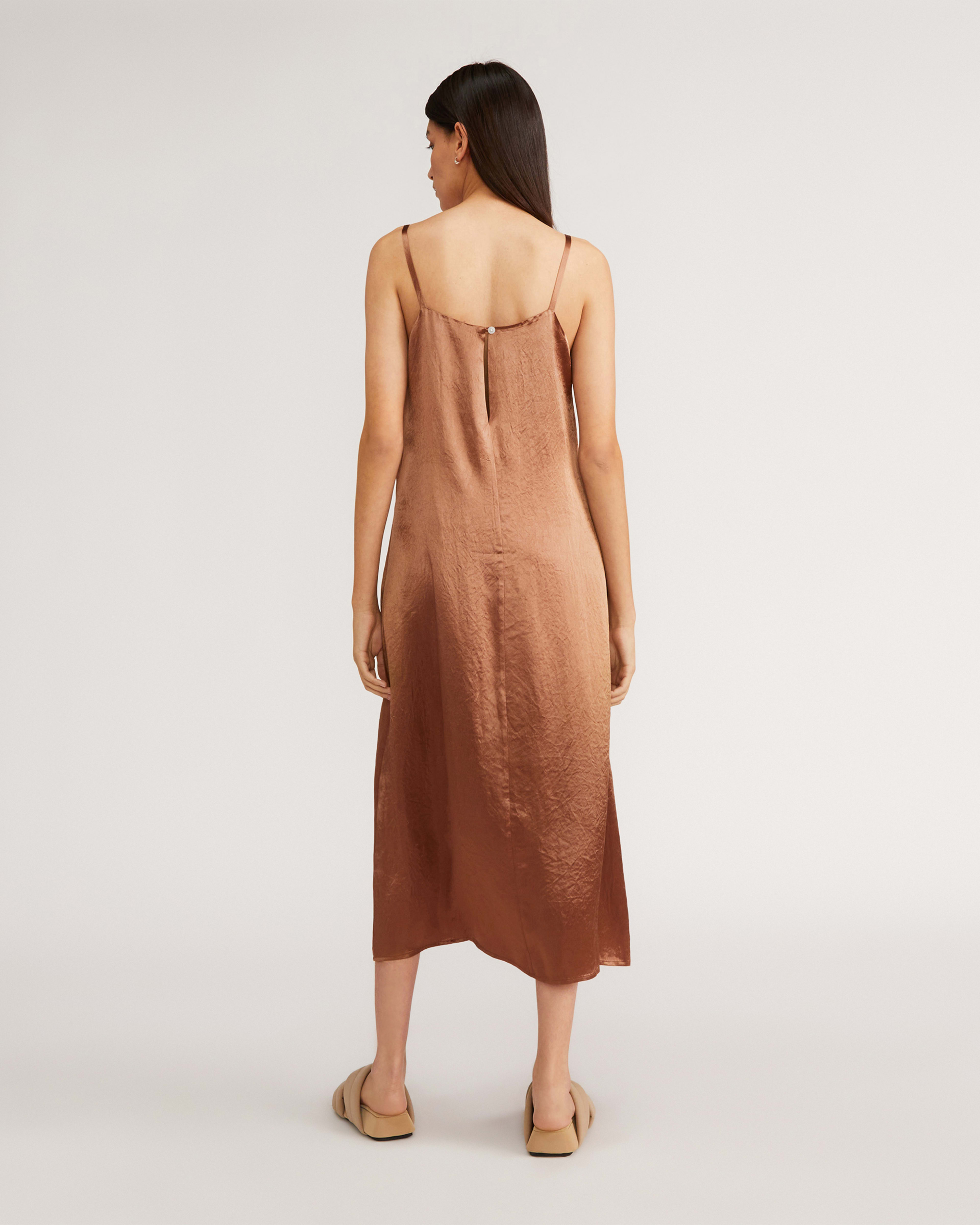 The Satin SquareNeck Slip Dress Cocoa Brown Everlane
