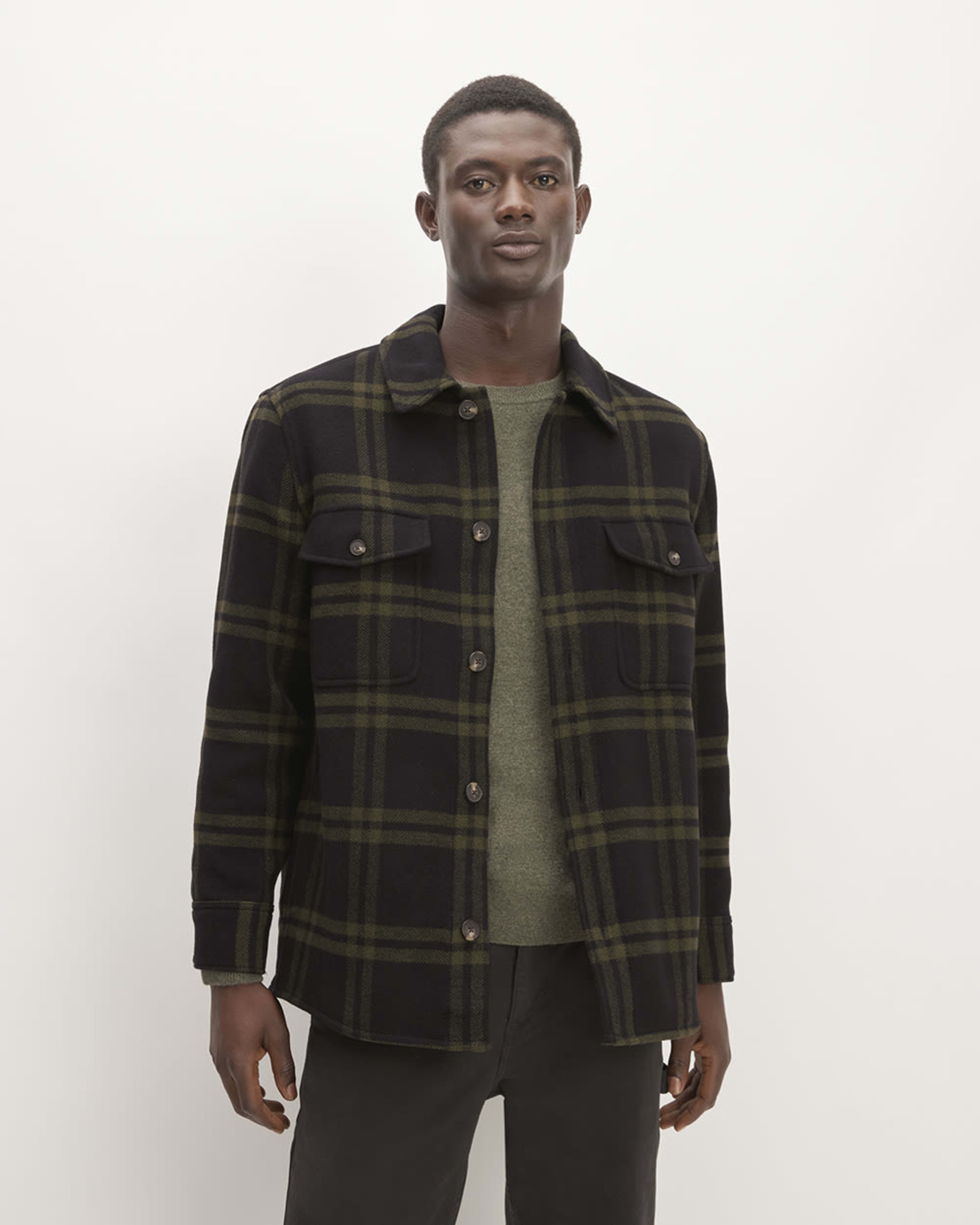 The ReWool Oversized Shirt Jacket Black Olive Everlane