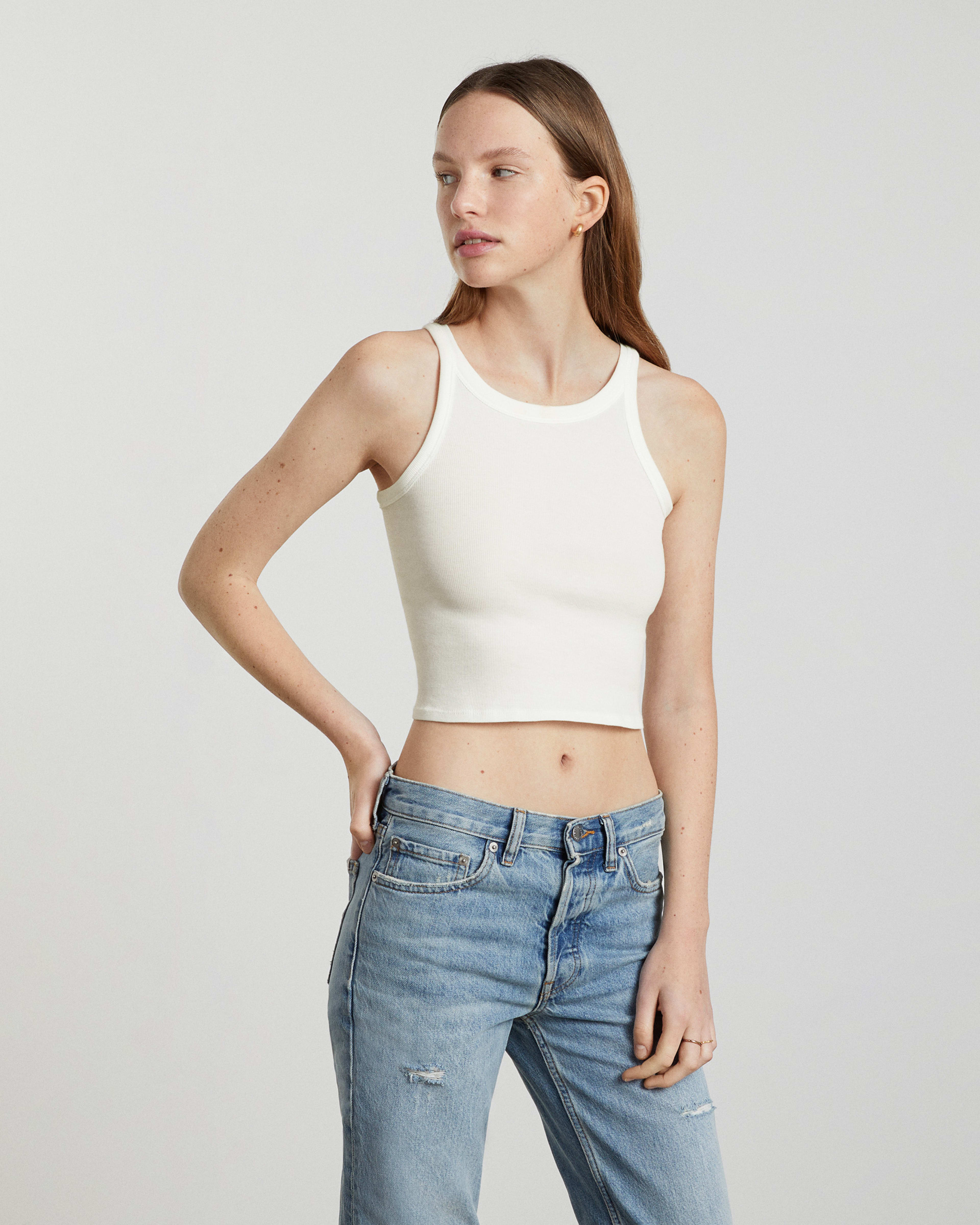 The Supima® Micro-Rib Cropped Tank White – Everlane