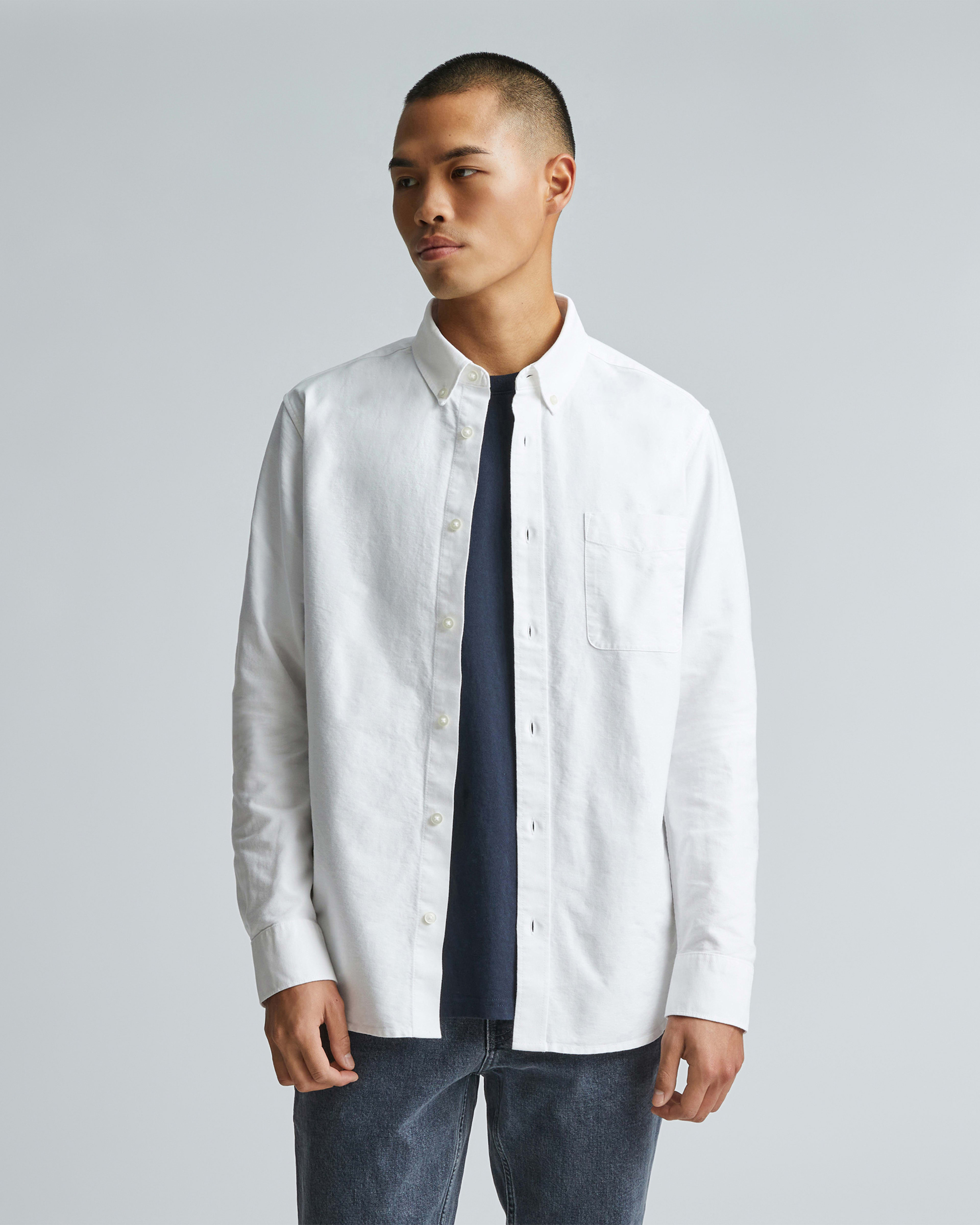 White Regular Fit Washed Button Down Oxford Shirt - Casual Shirts