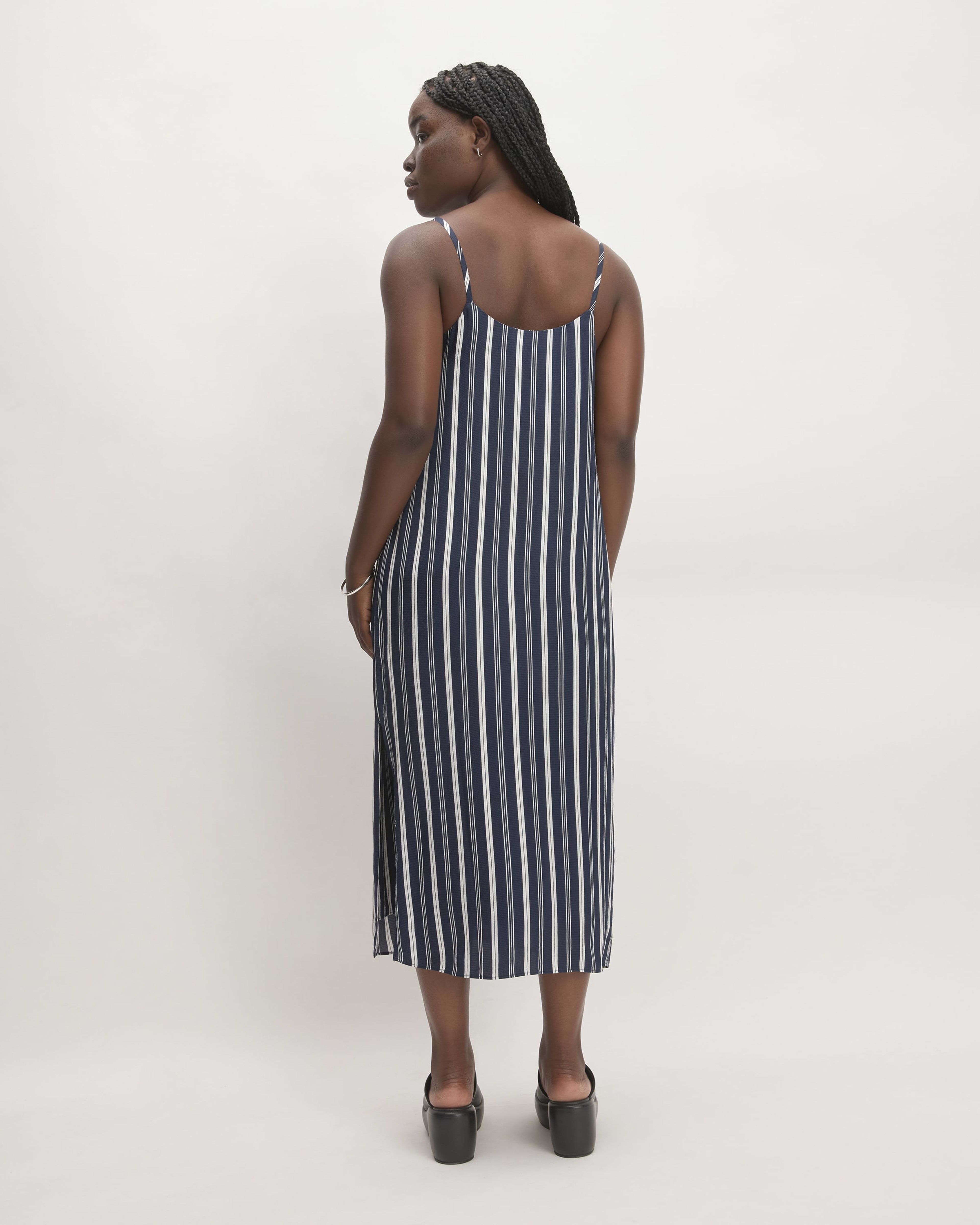 The Hammered Satin Slip Dress Navy / Bone Everlane