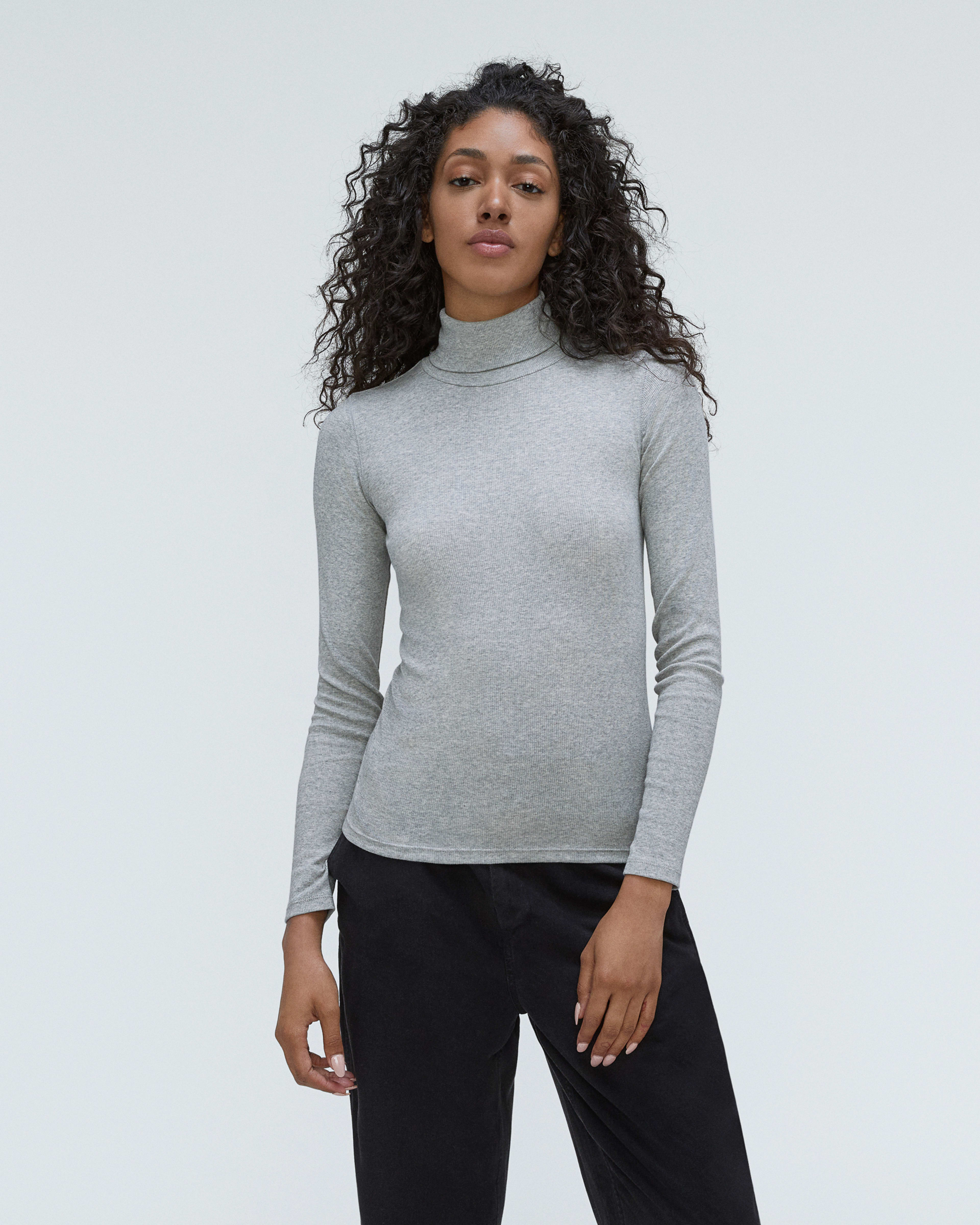 The Luxe Micro-Rib Long-Sleeve Crew Washed Heathered Grey – Everlane