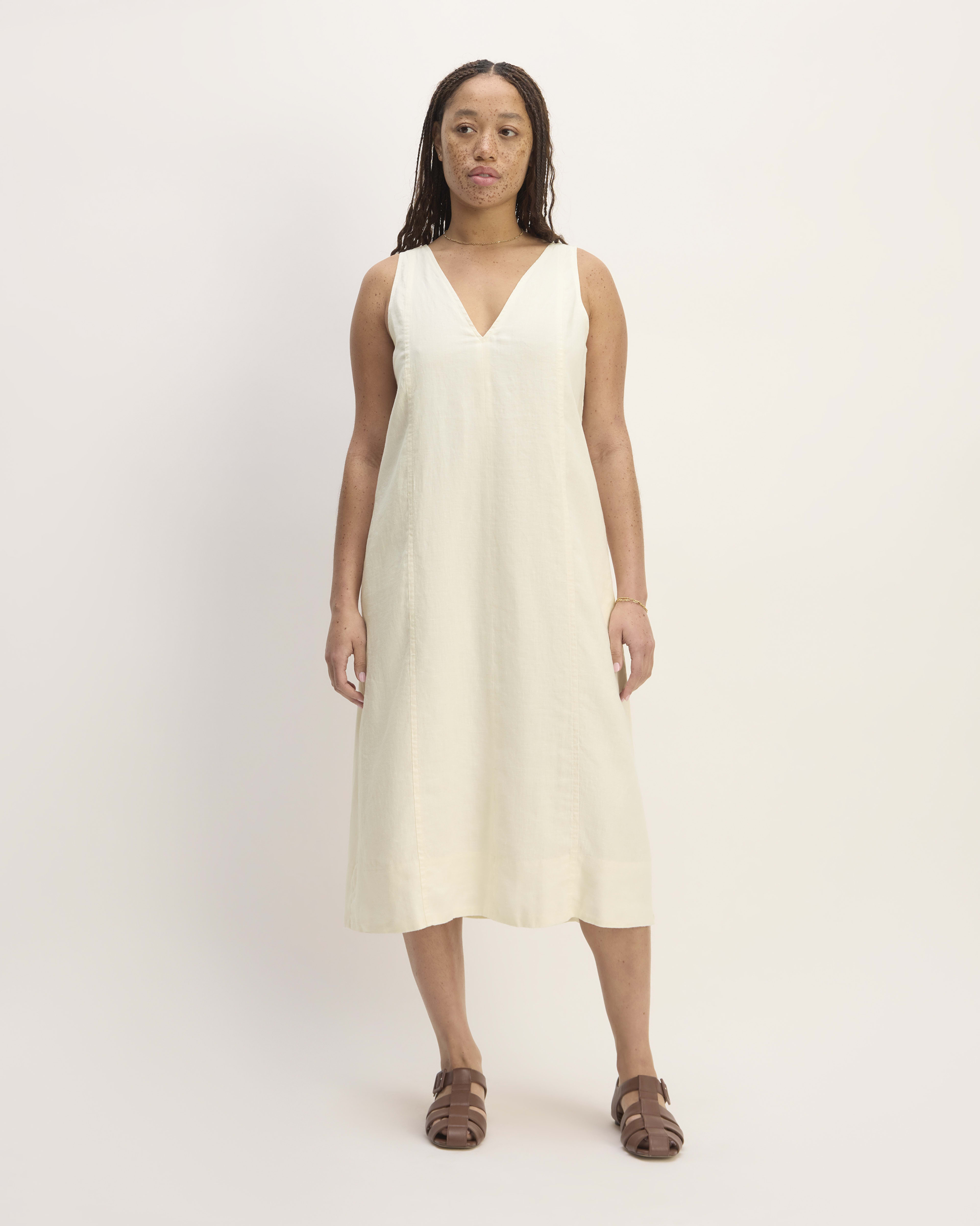 V neck linen dress online