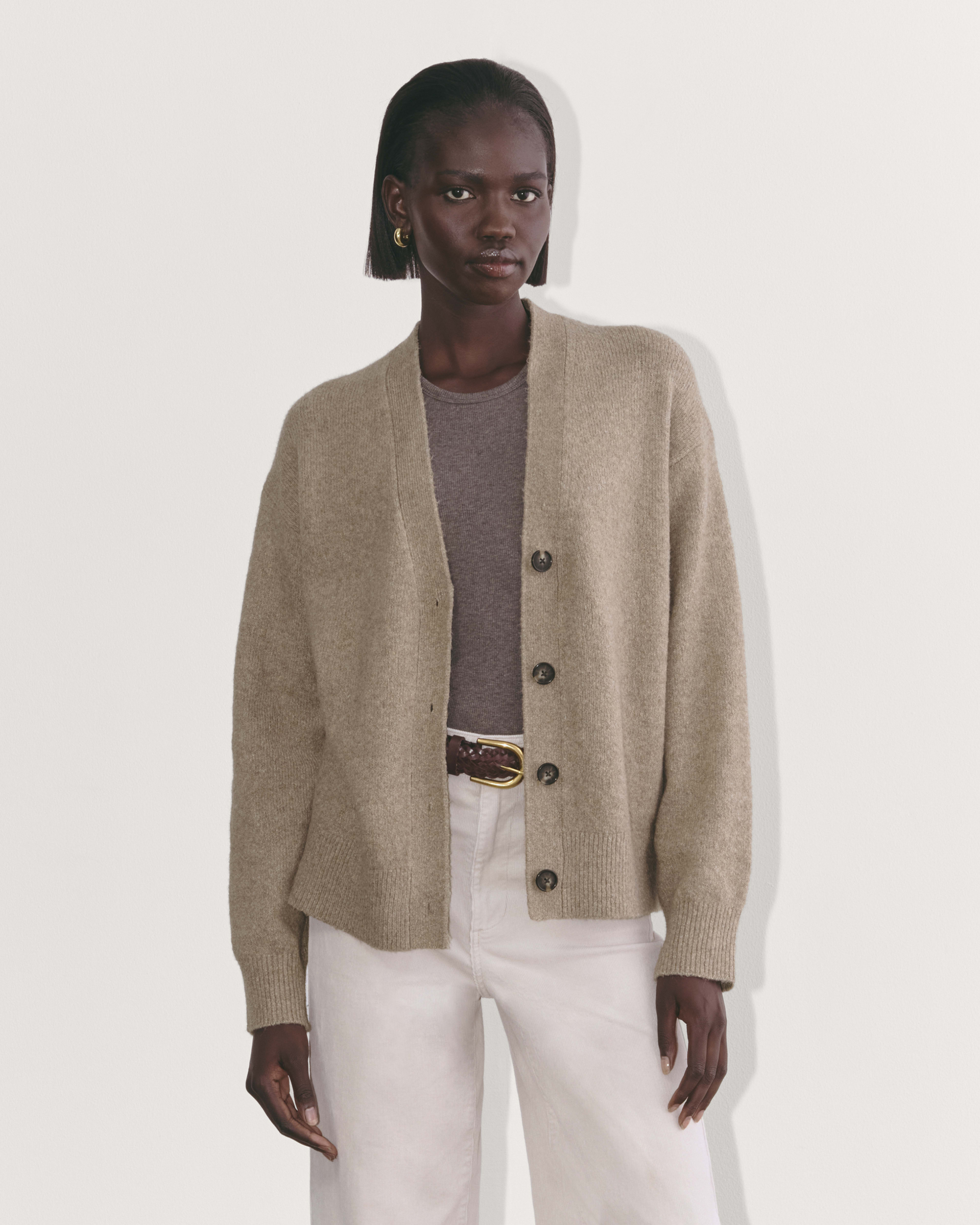 The Oversized Alpaca Pocket Cardigan Heathered Stone Everlane