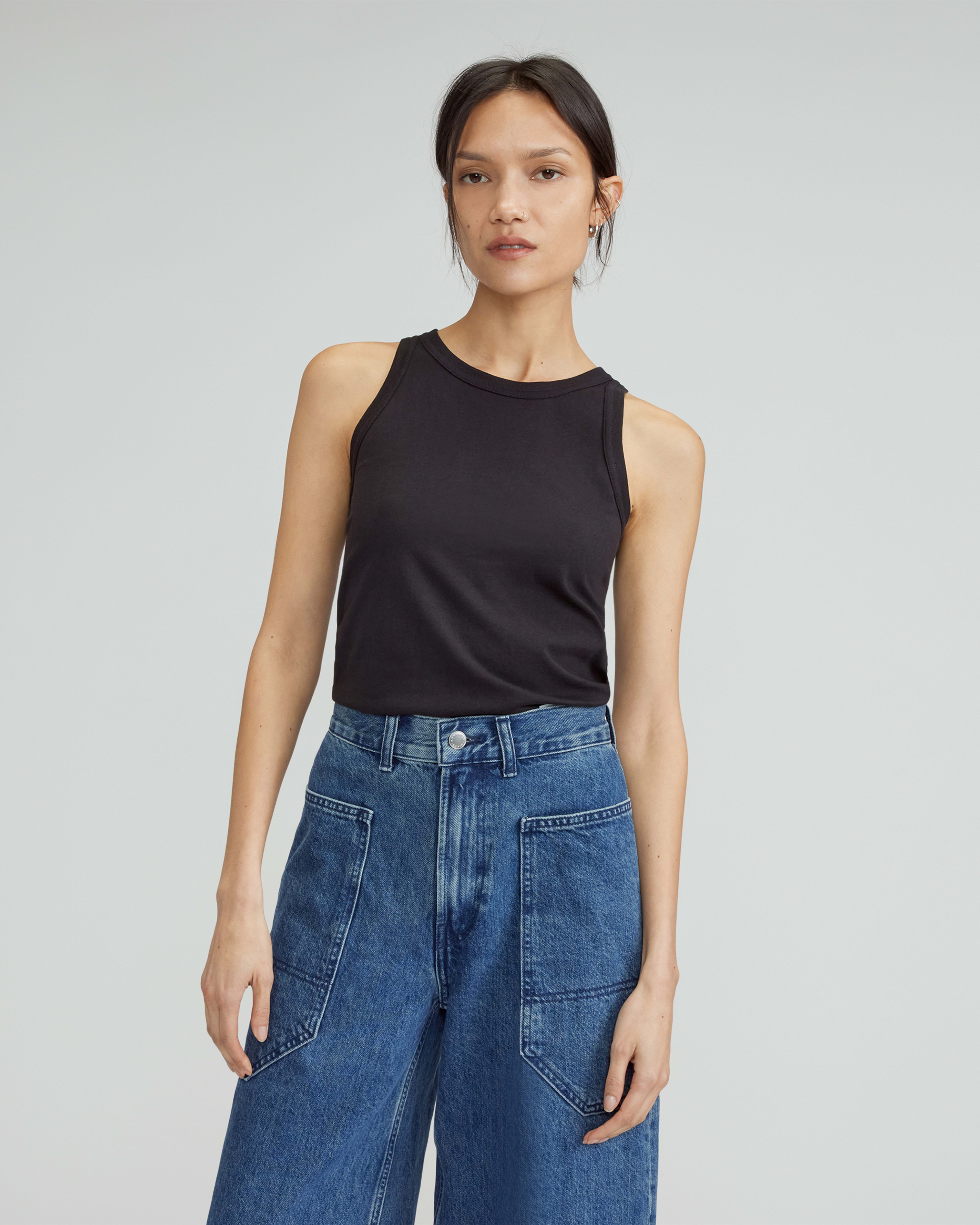 Denim & Co. Essentials Textured Knit Hi-Low Crew Neck Tank 