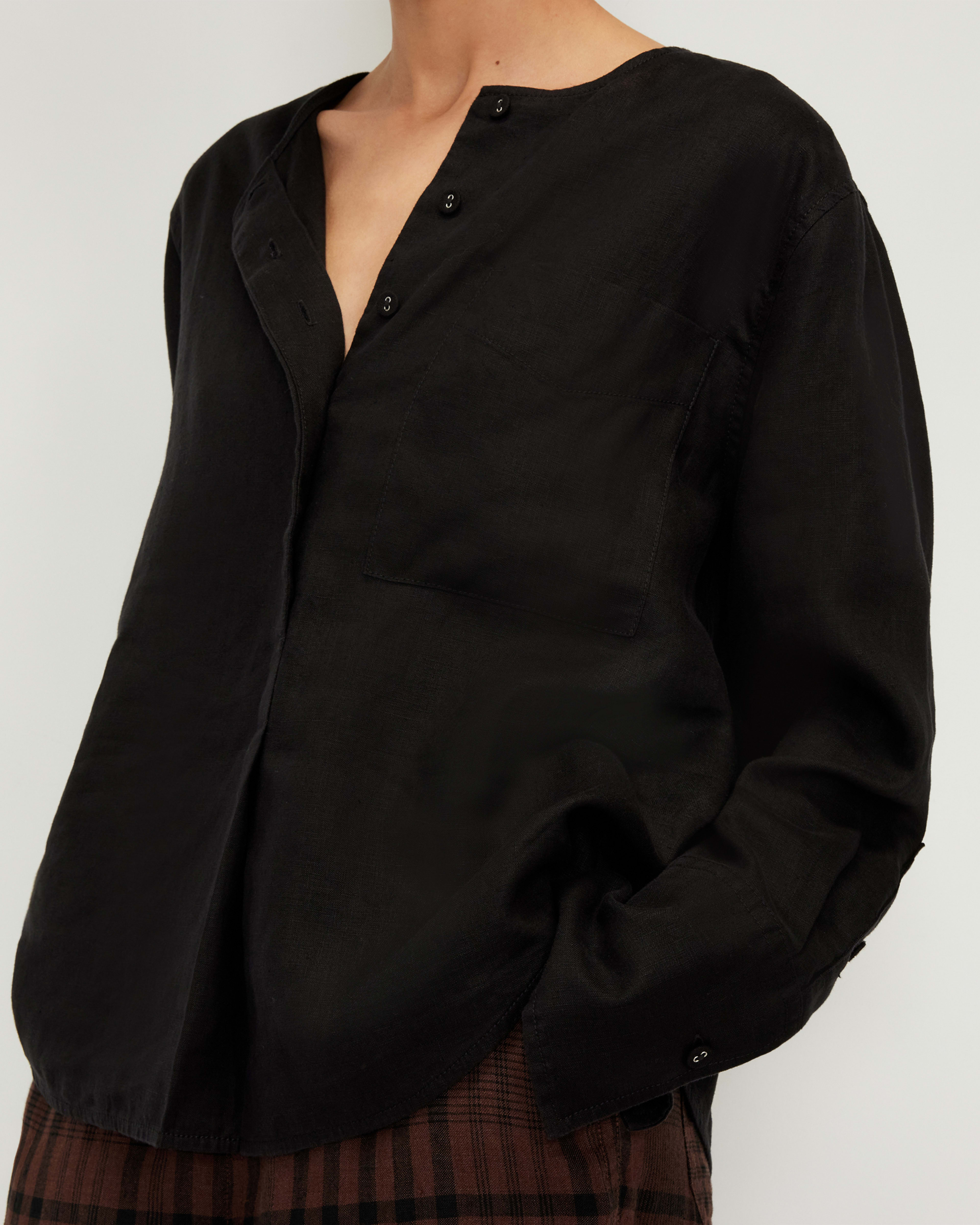 The Linen Popover Shirt Black Everlane