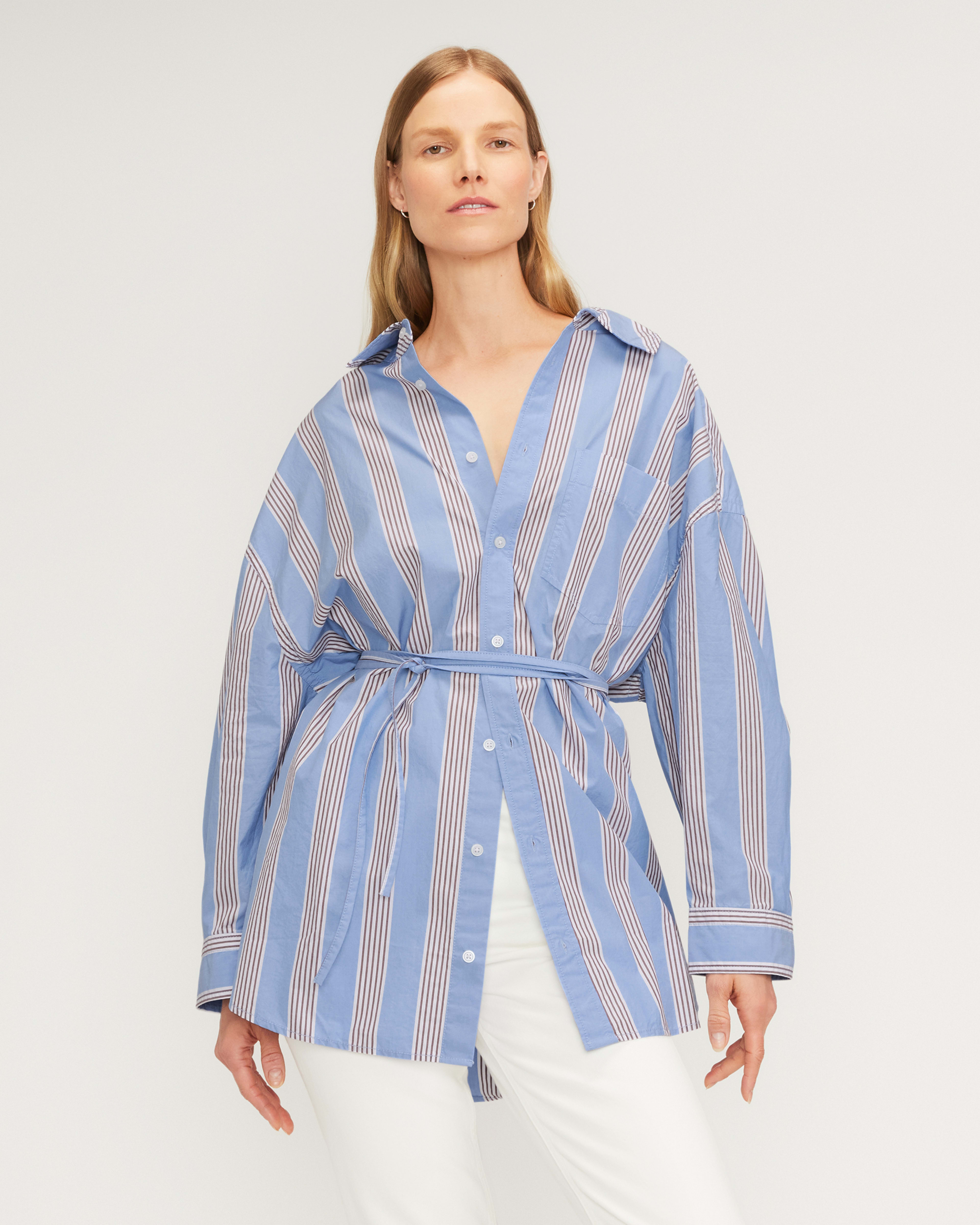 The Poplin Tie Back Shirt Blue Opal / / White Everlane