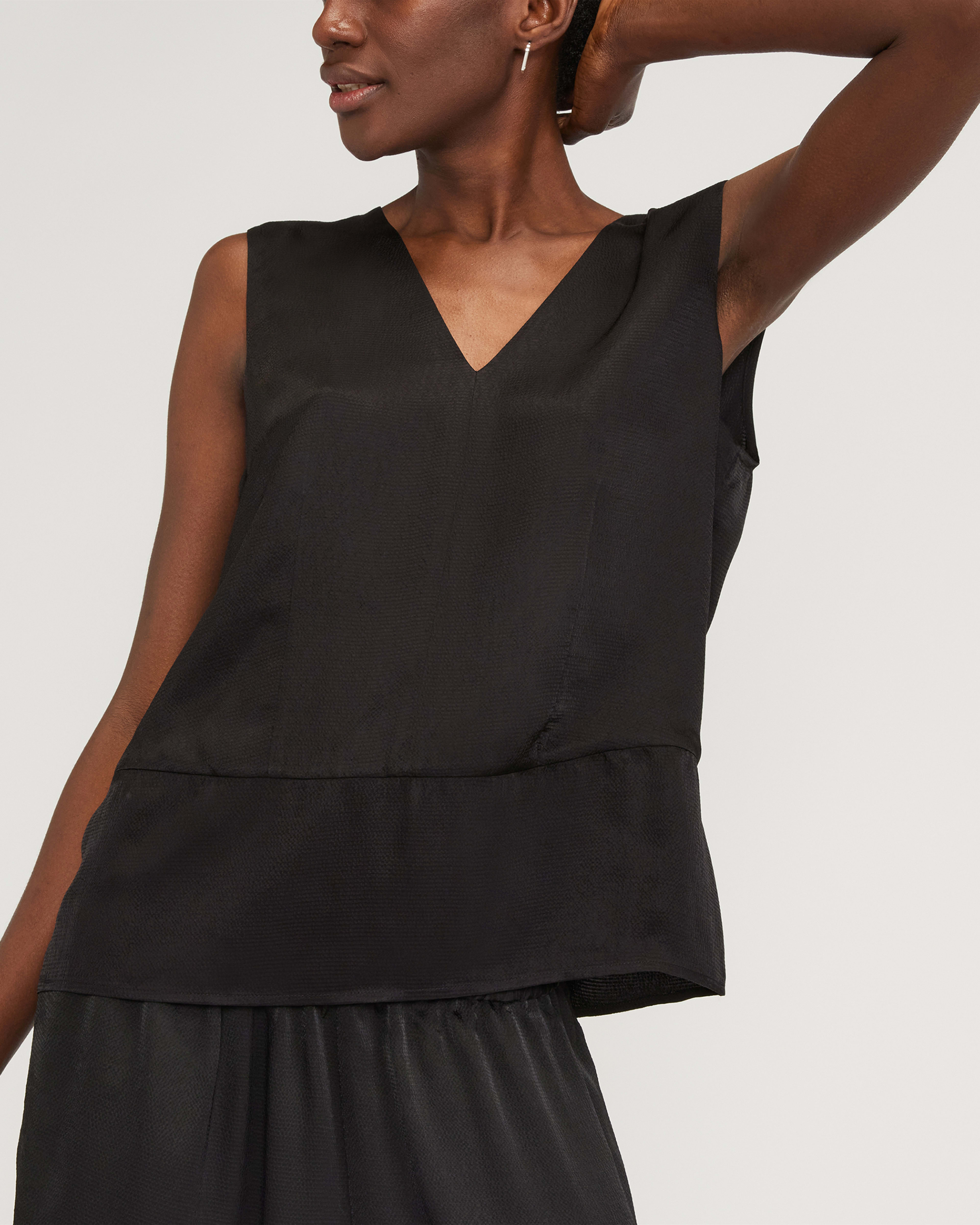 European Satin V-Neck Sleeveless Top