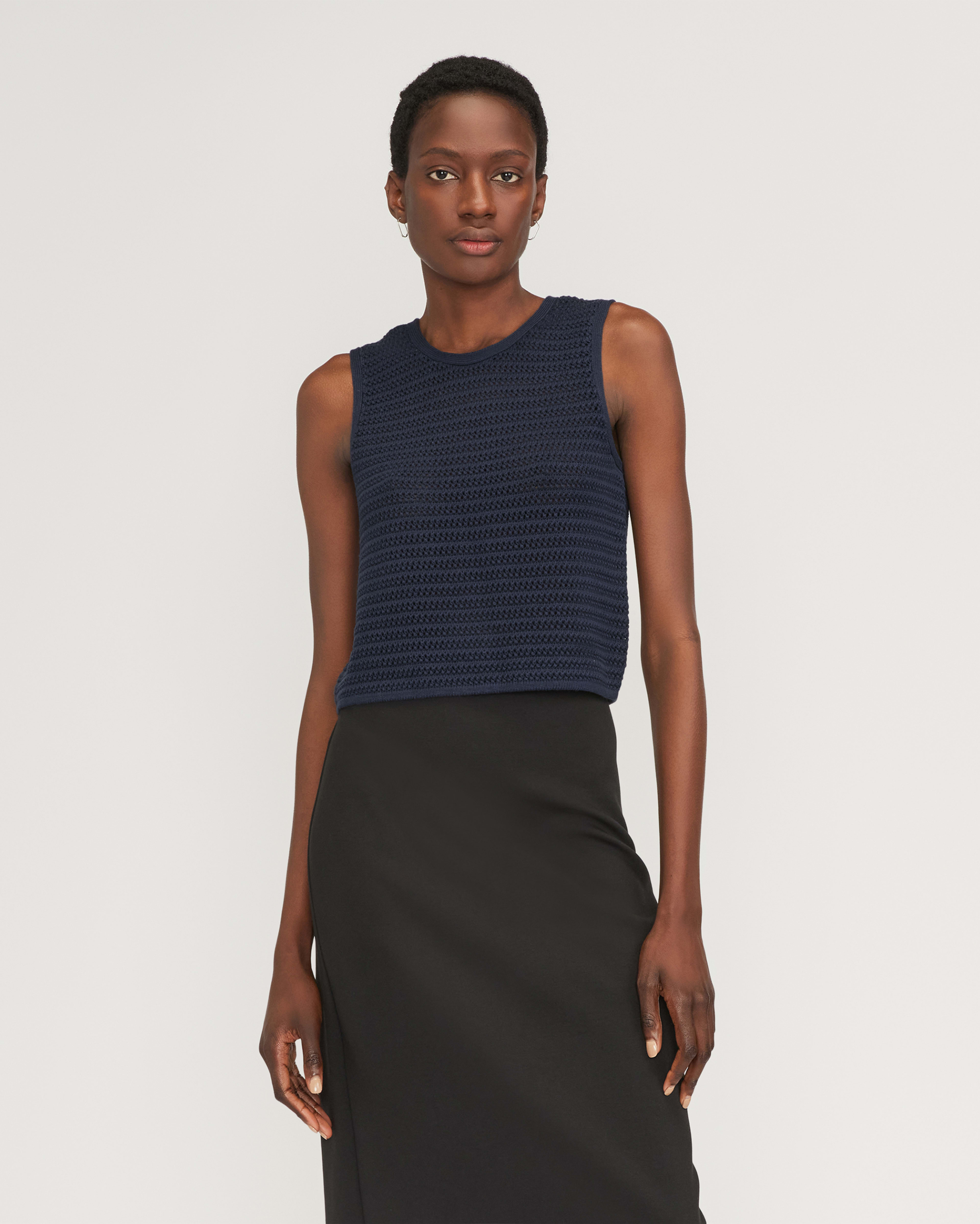 The Crochet Knit Cami Navy Everlane