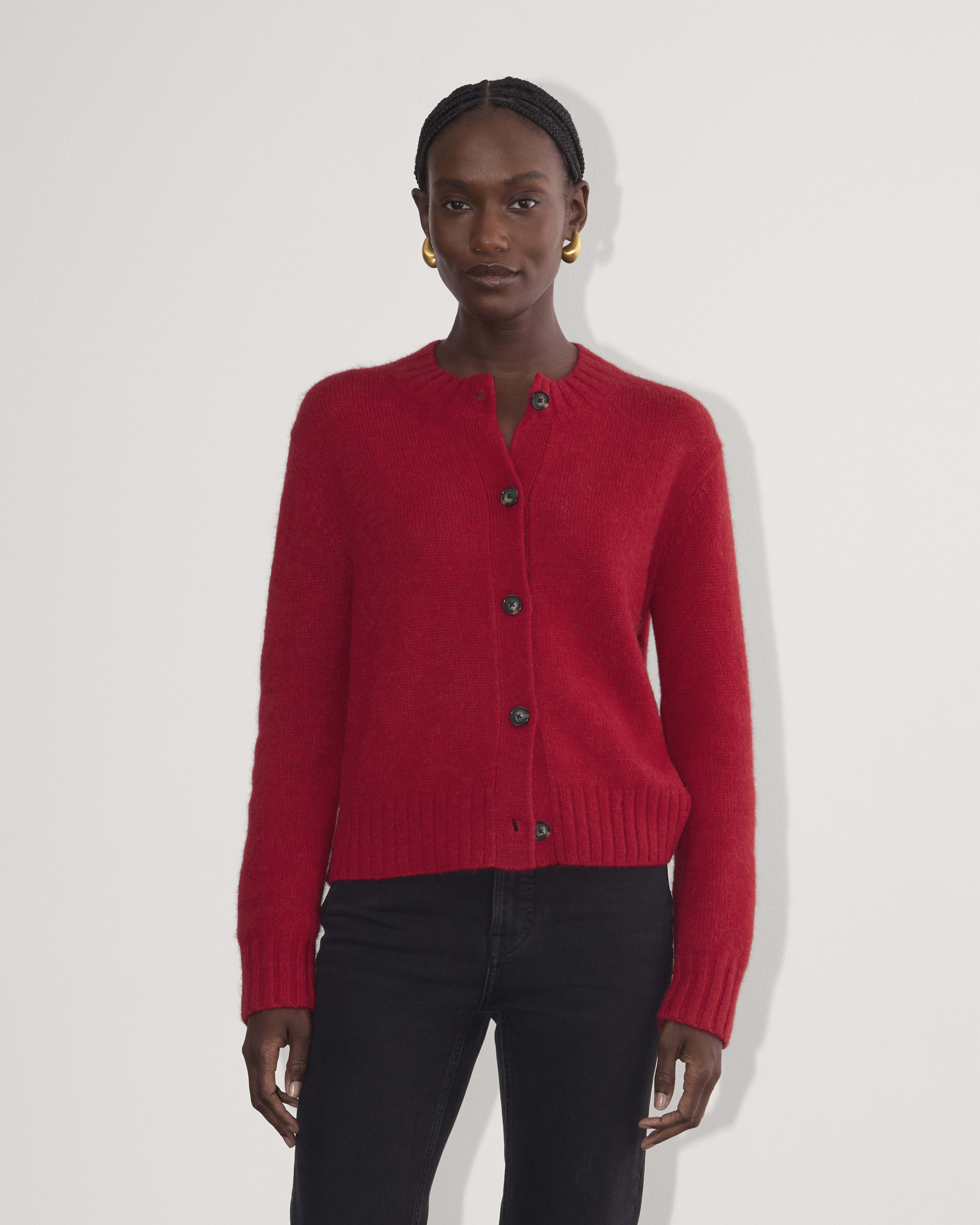 The Classic Cardigan in Cashmere Berry Red Everlane