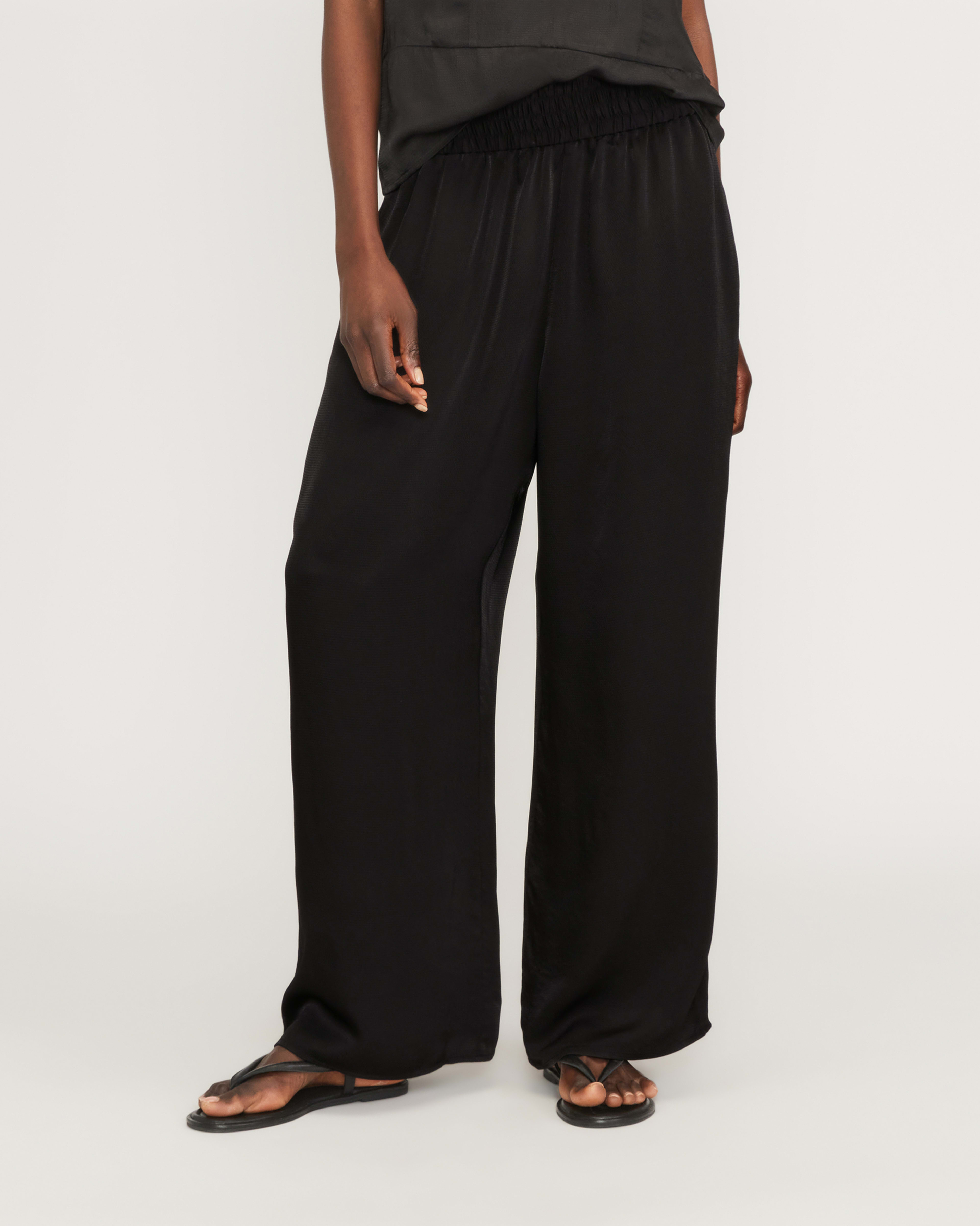 Petite Wide-Leg Satin Pull-On Pant