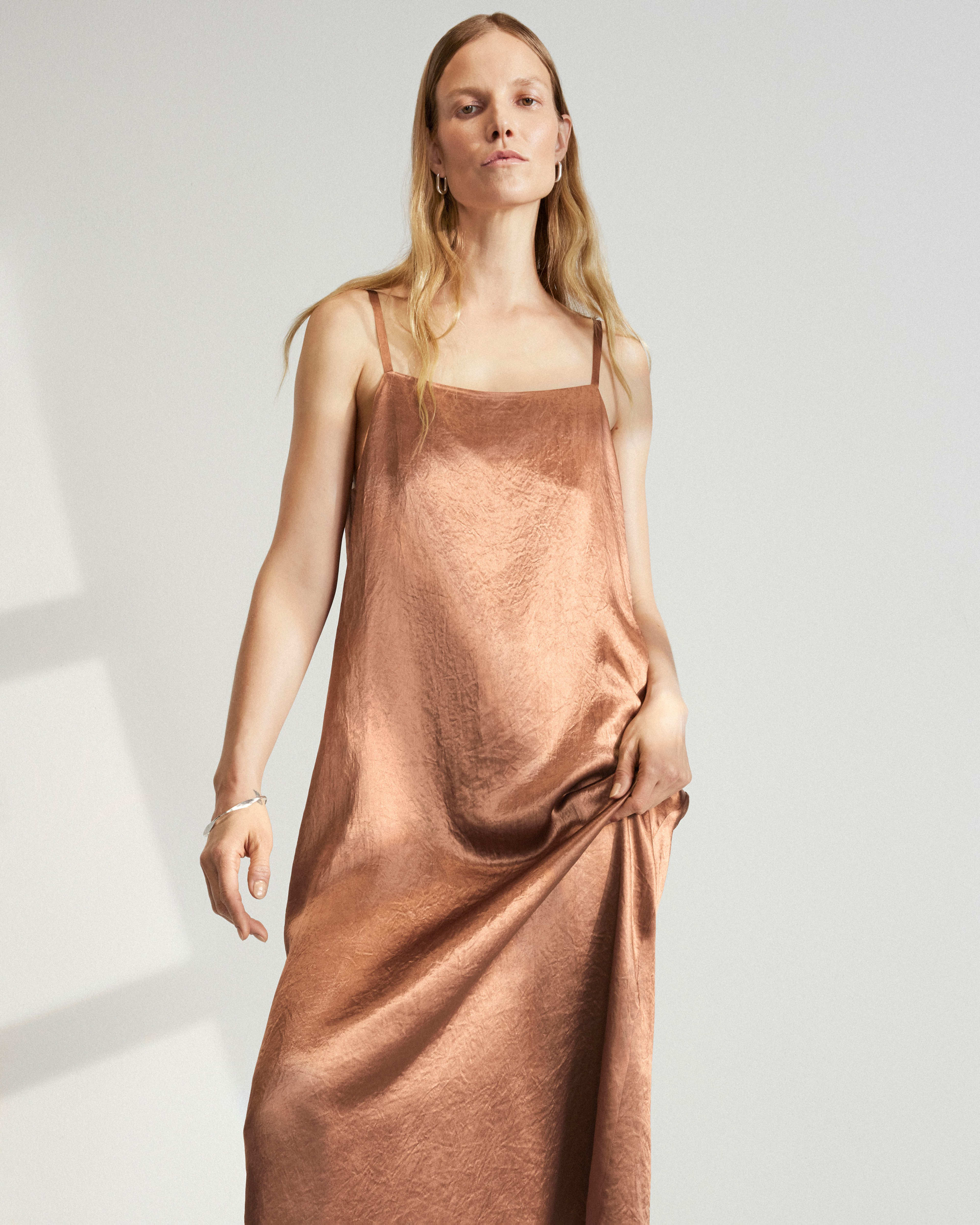 The Satin SquareNeck Slip Dress Cocoa Brown Everlane