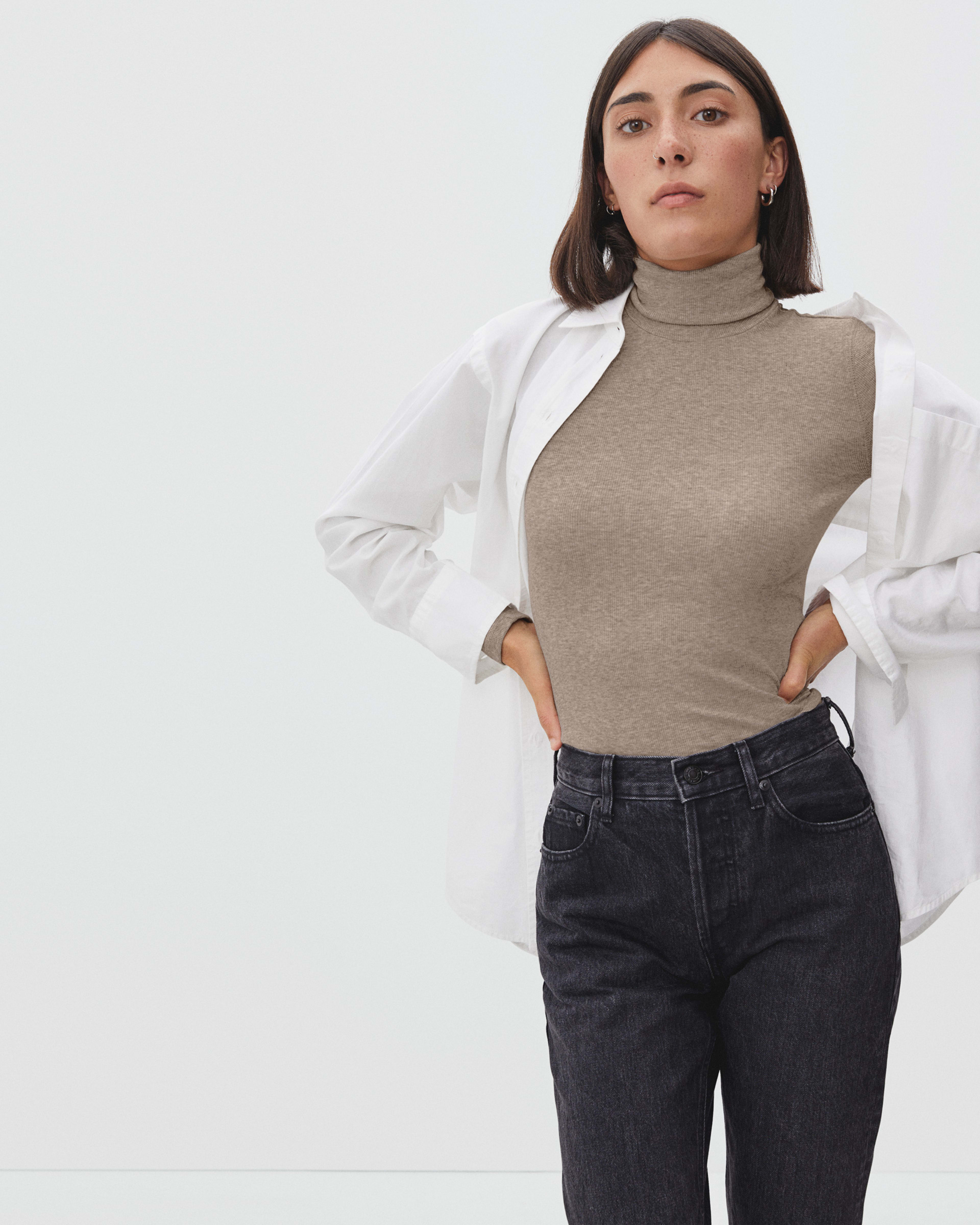 The Pima Micro Rib Turtleneck Heathered Burnt Sugar Everlane 5597