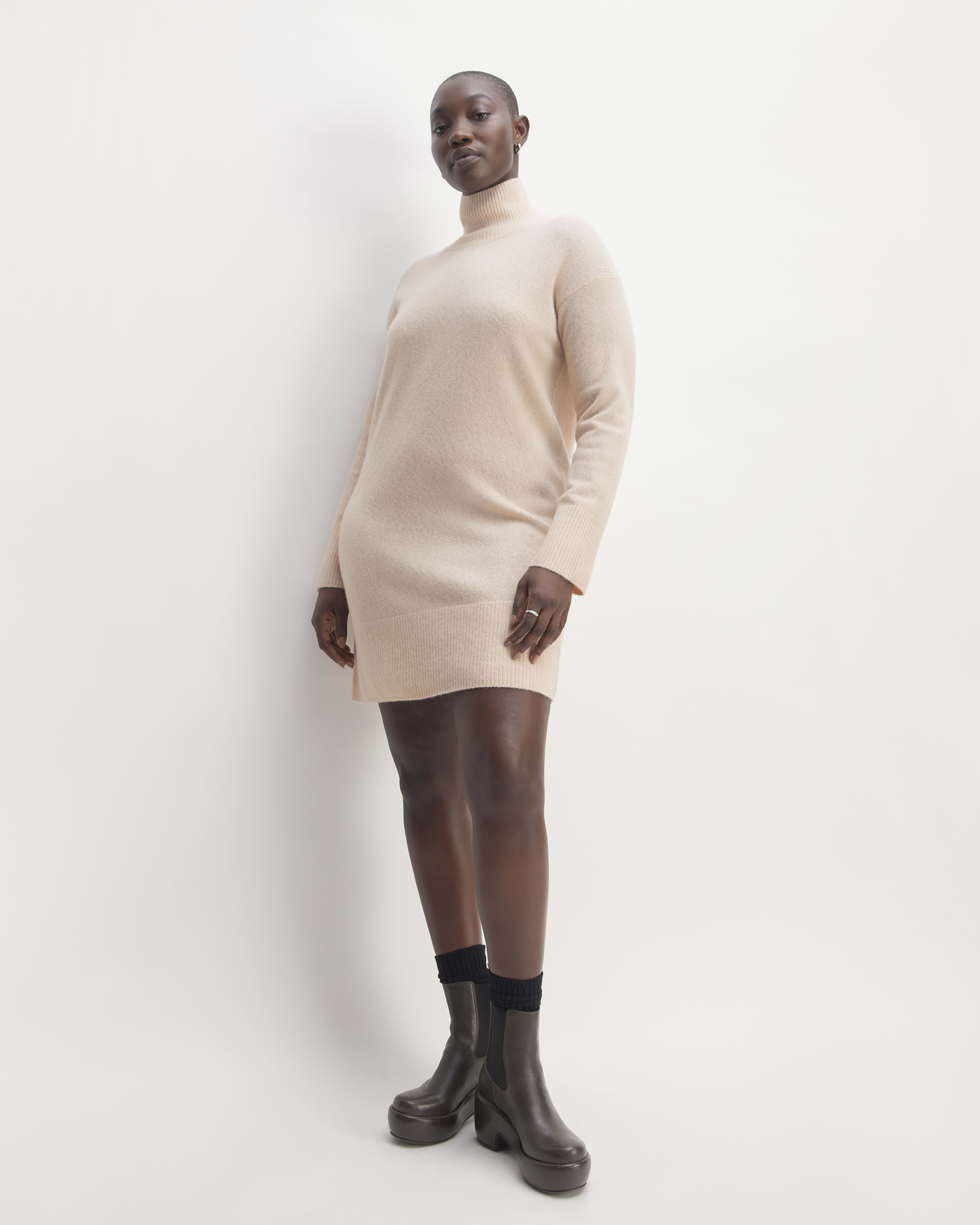 The Cozy Stretch Turtleneck Dress Whisper Pink Everlane