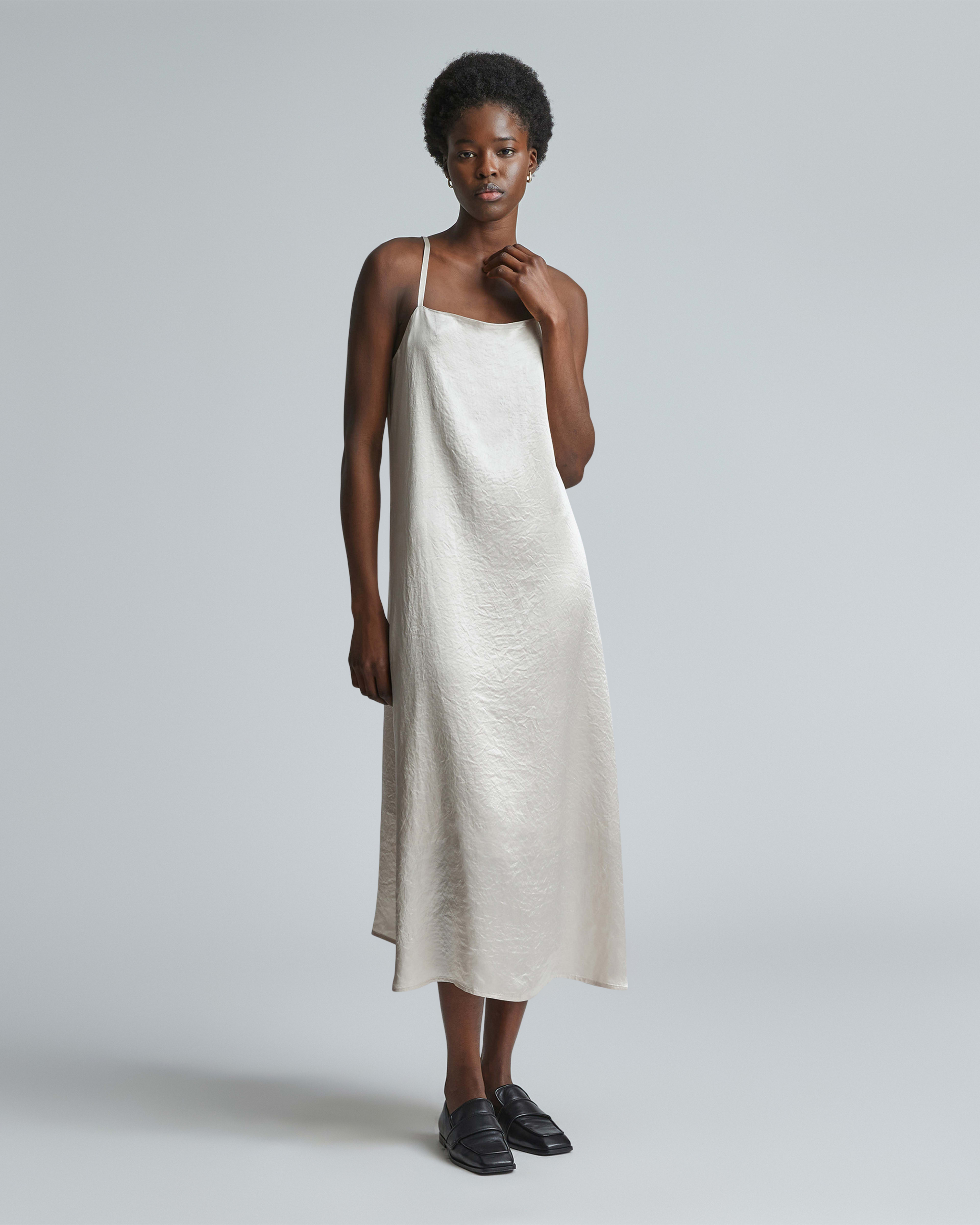 The Satin SquareNeck Slip Dress Cream Everlane