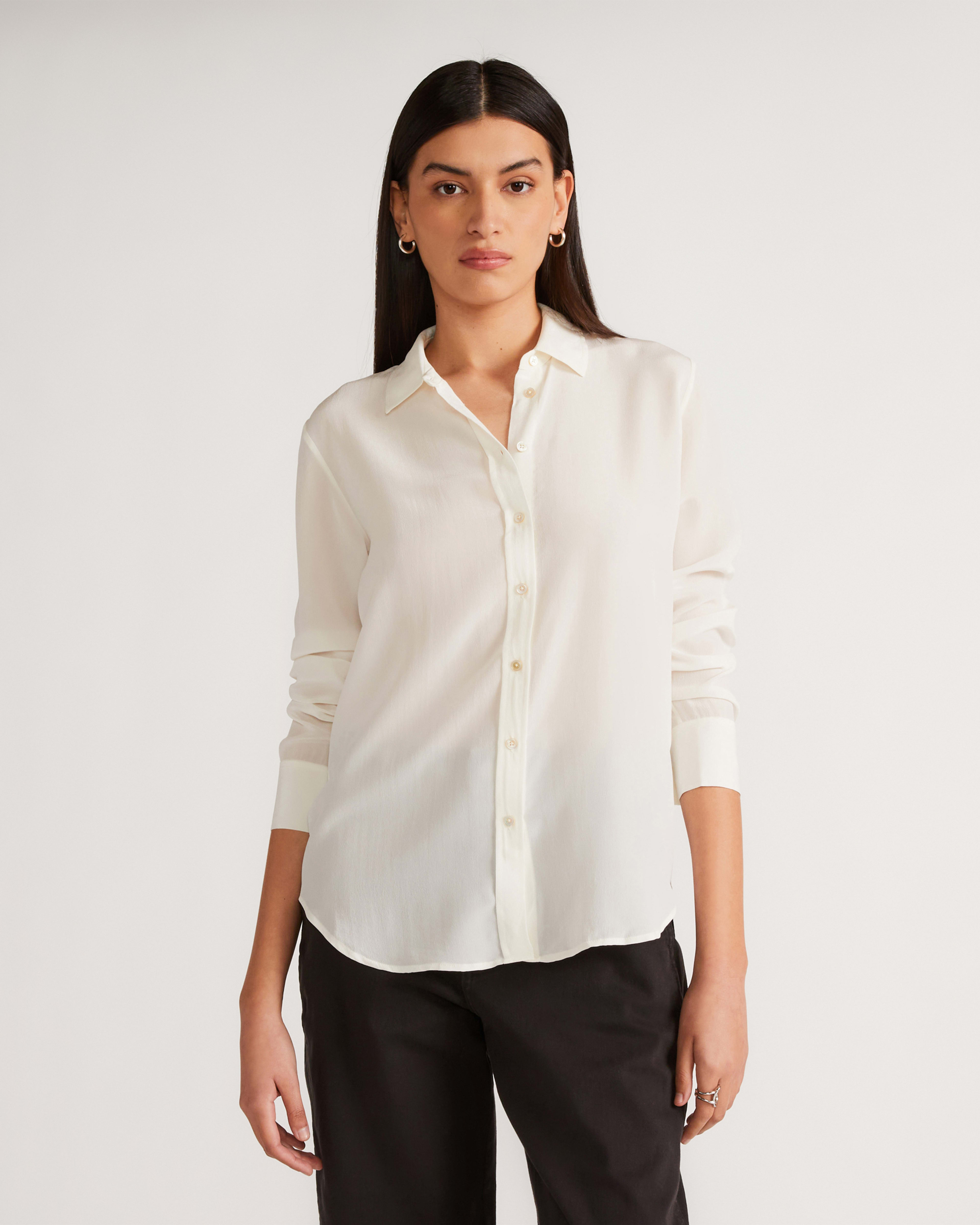 Classic buttoned white silk shirt