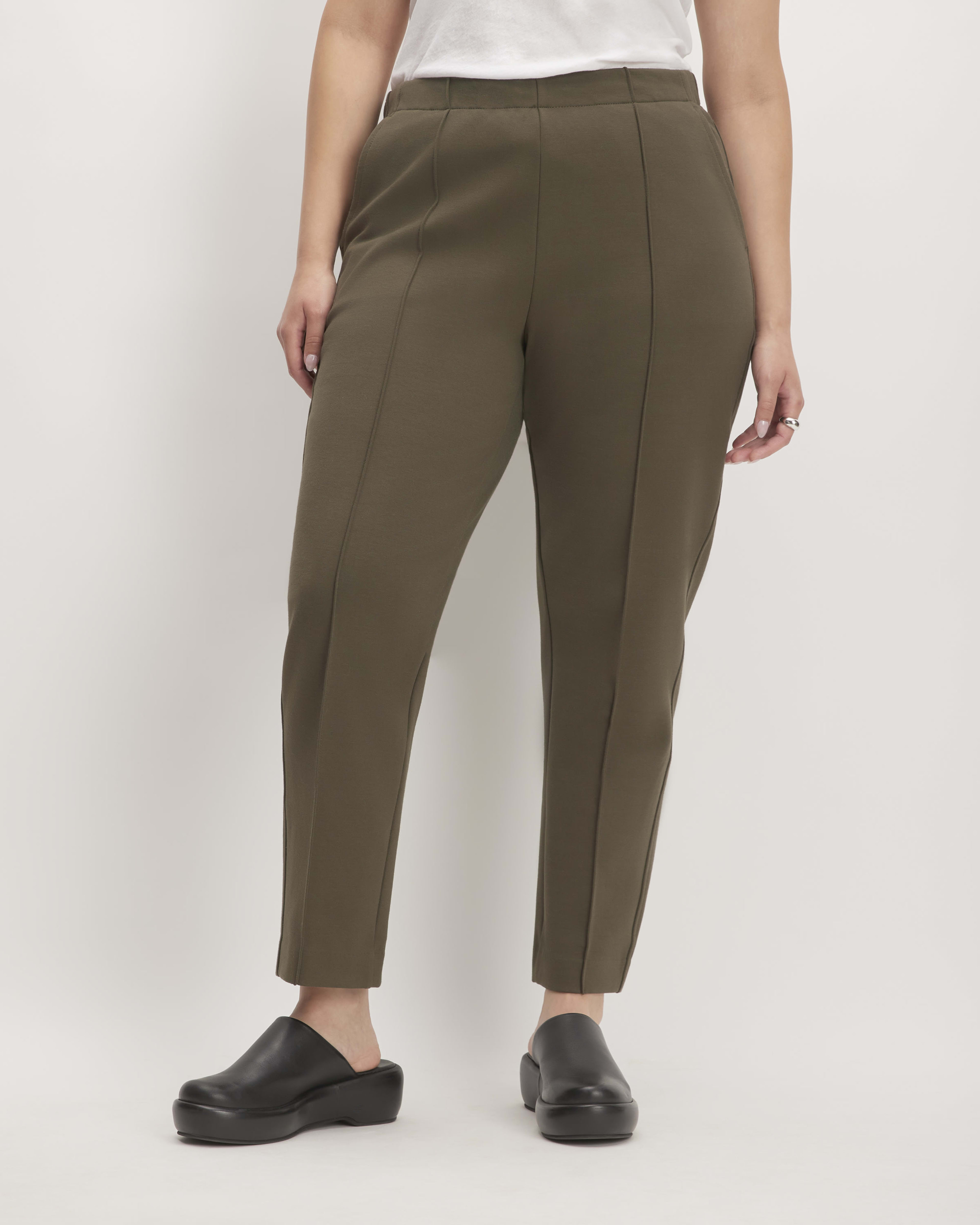 Womens EVERLANE Stretch Ponte Slim Fit Crop Work Pant Trouser 2 Olive Green