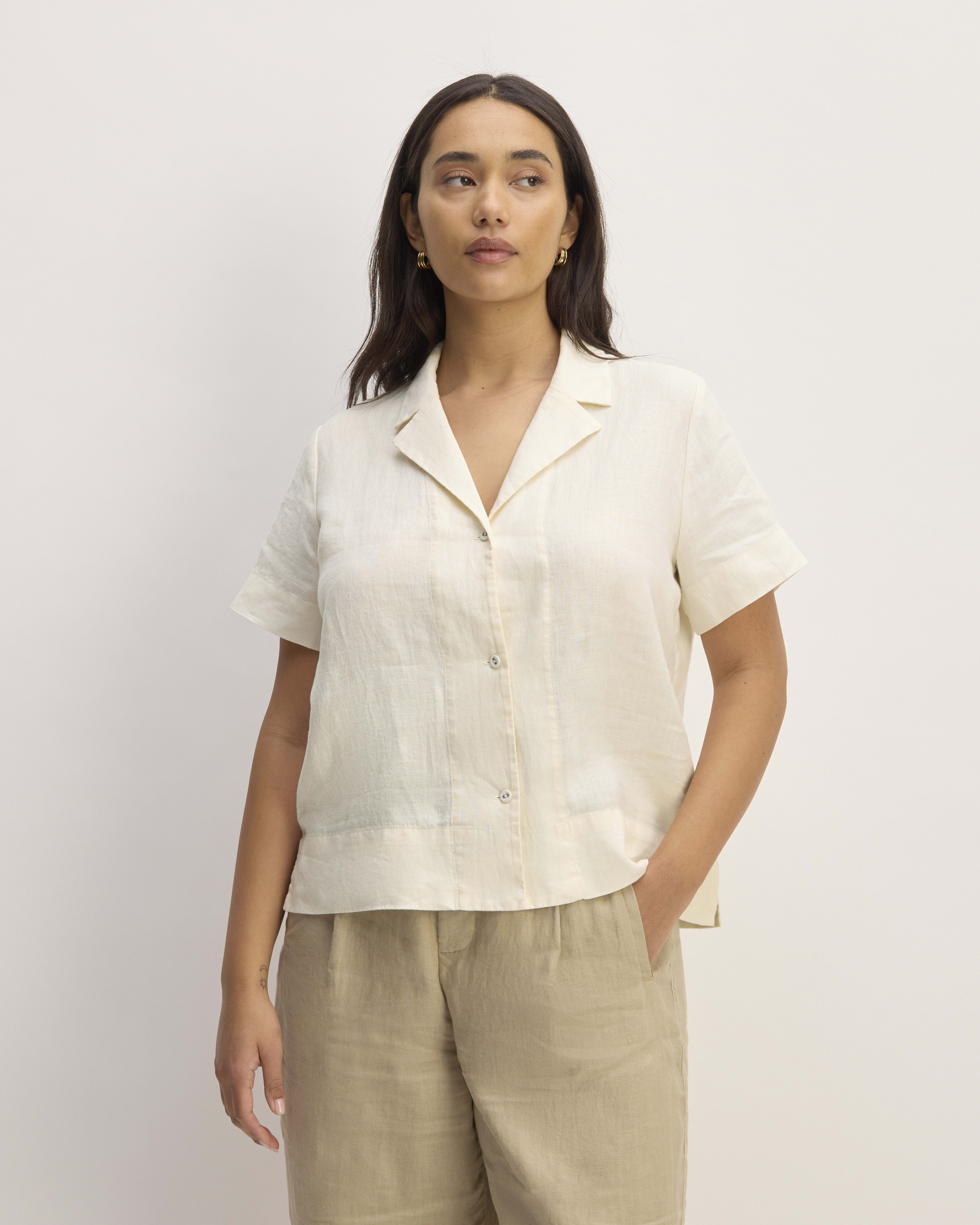 Everlane Women s Notch Shirt in Linen in Bone White Size Extra Small