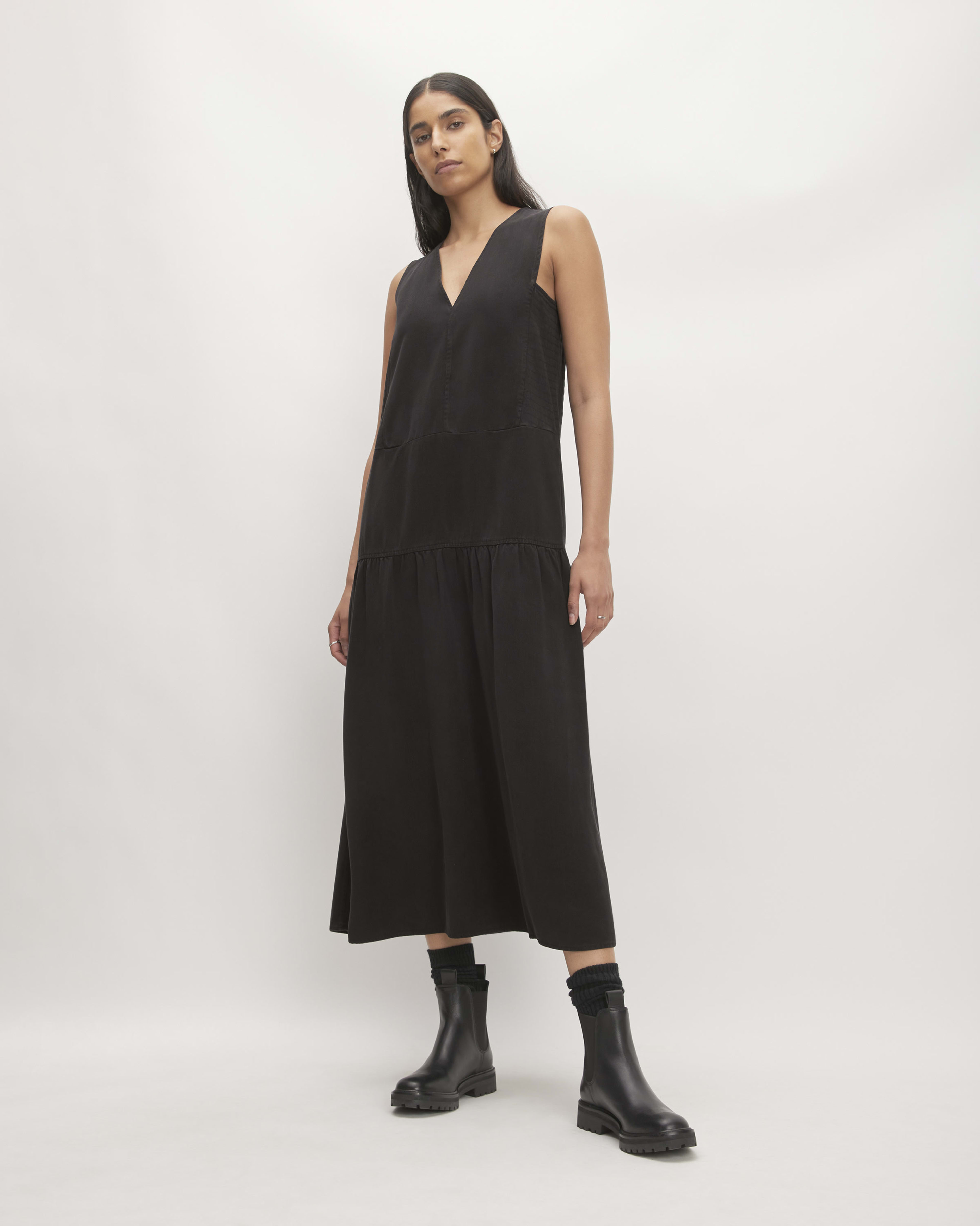 Black striped midi dress shop