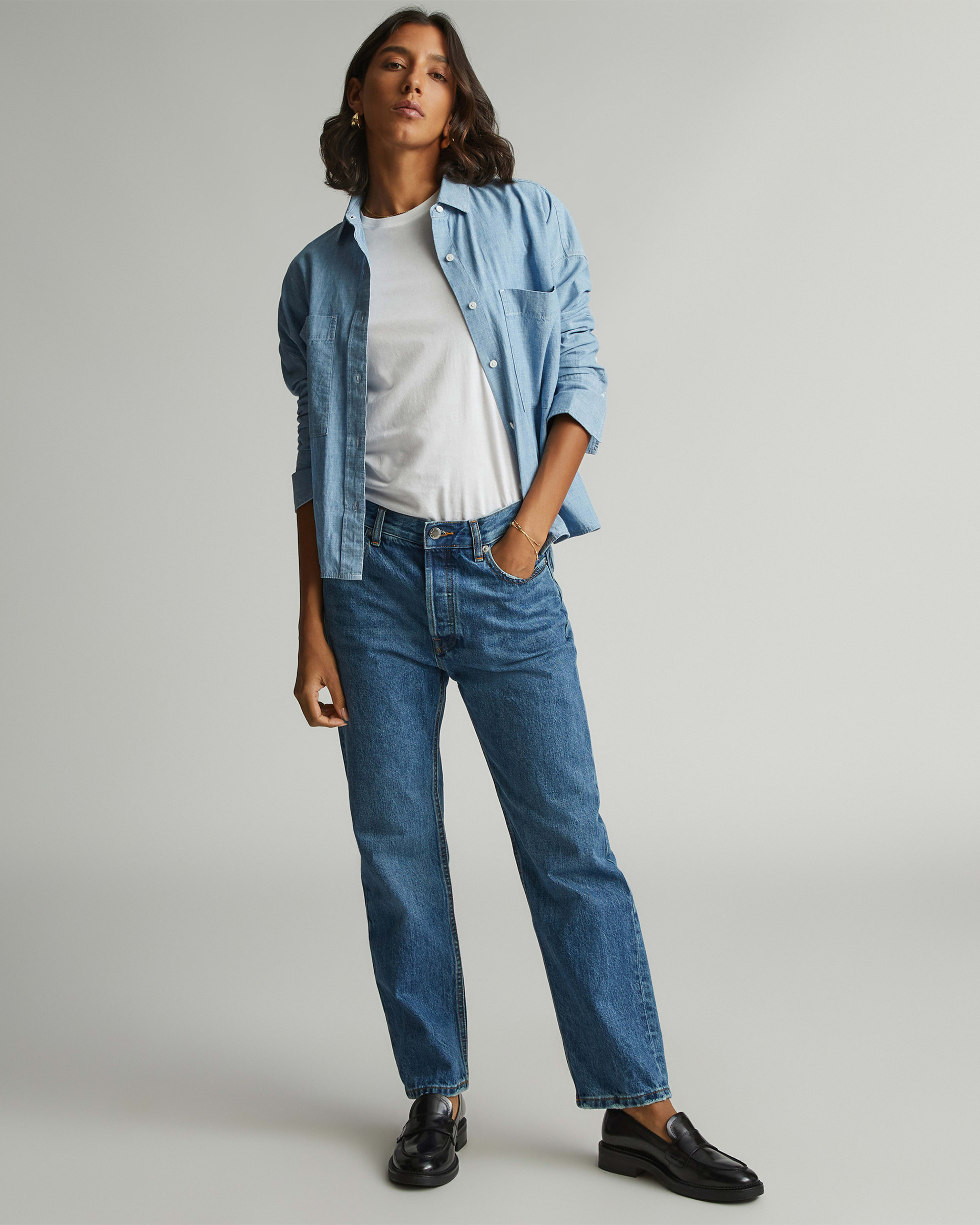 High Rise Slouch Wide Jeans - Mid Indigo