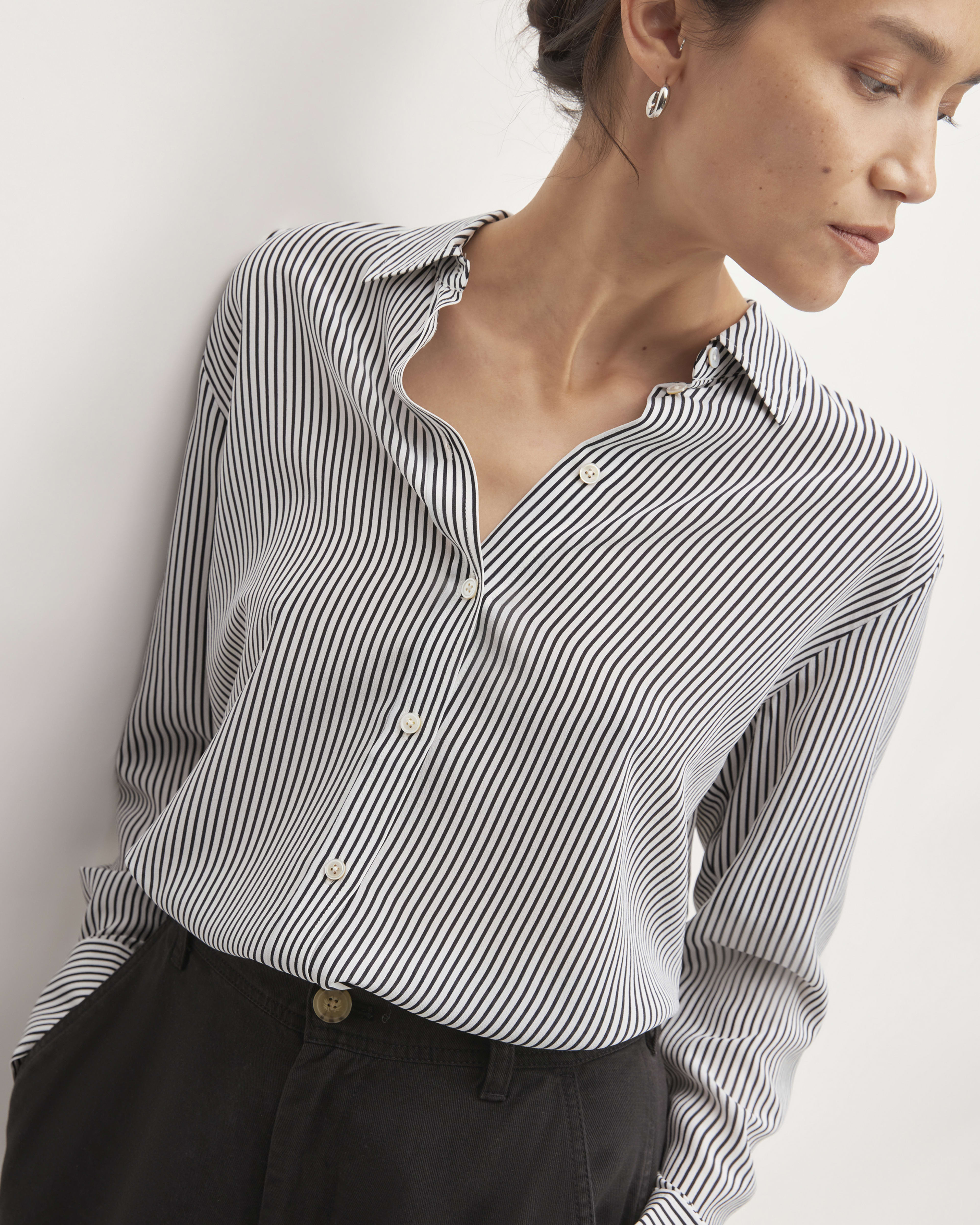 Relaxed Silk Long Sleeve Shirt - Black