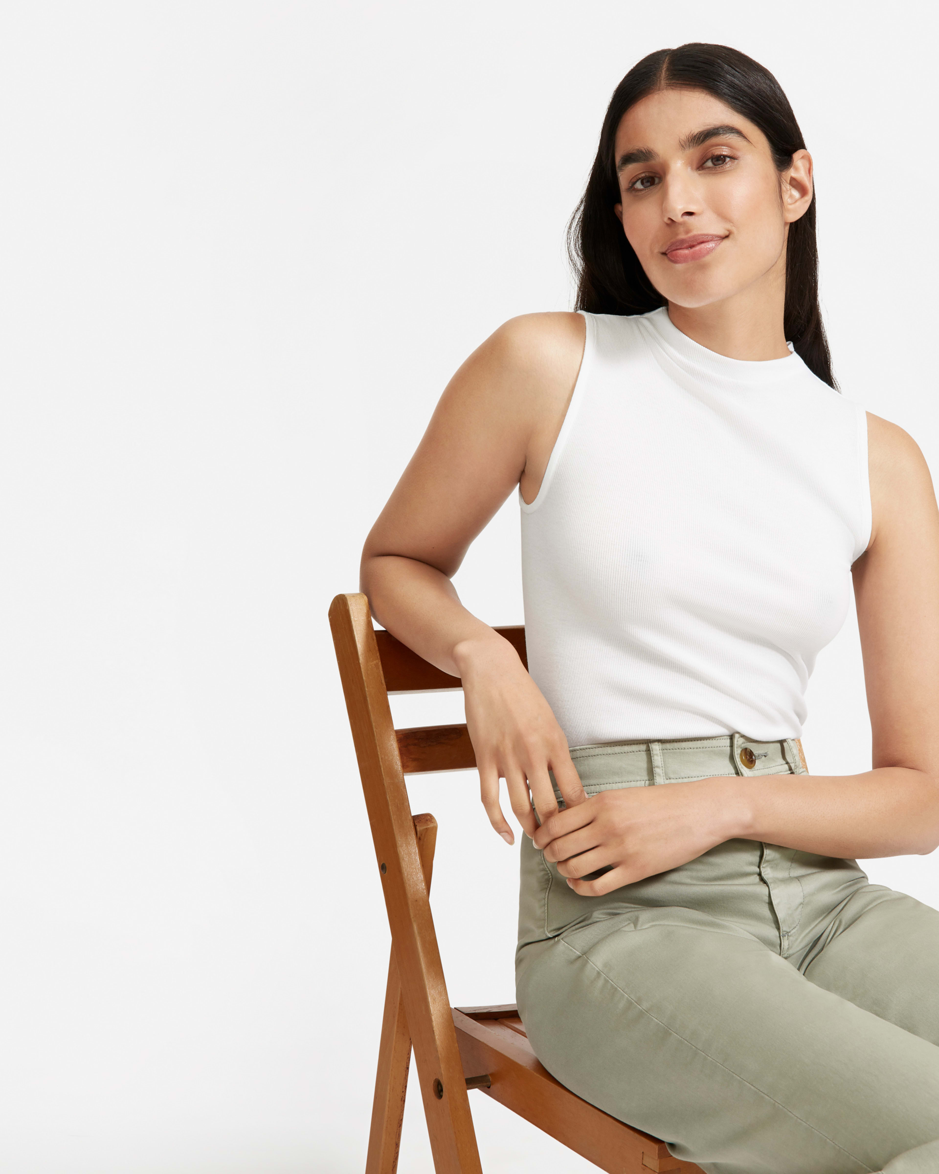 The Pima Micro Rib Funnel Neck Tank White Everlane 4807