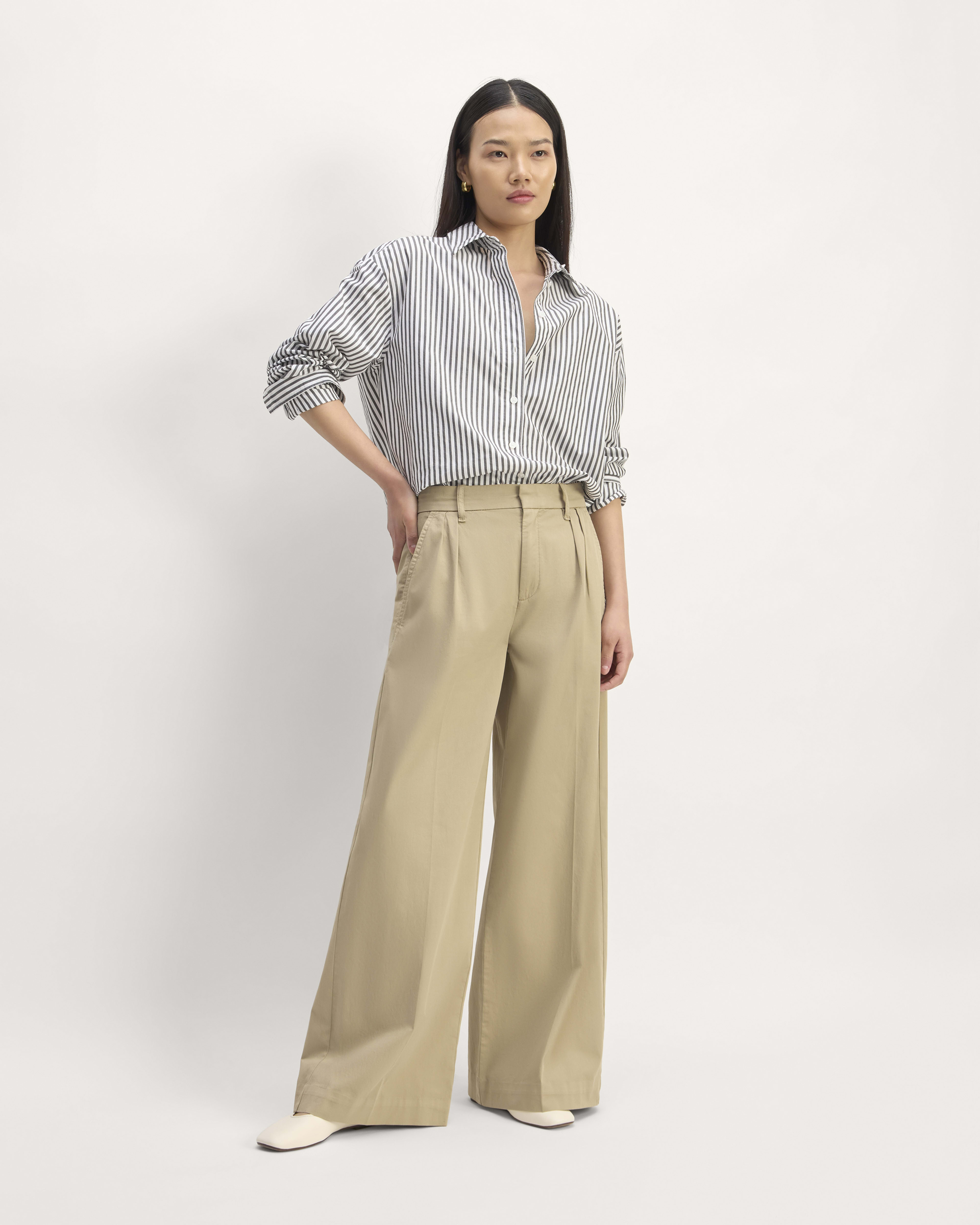 The Pleated Wide Leg Chino Trench Coat Khaki Everlane