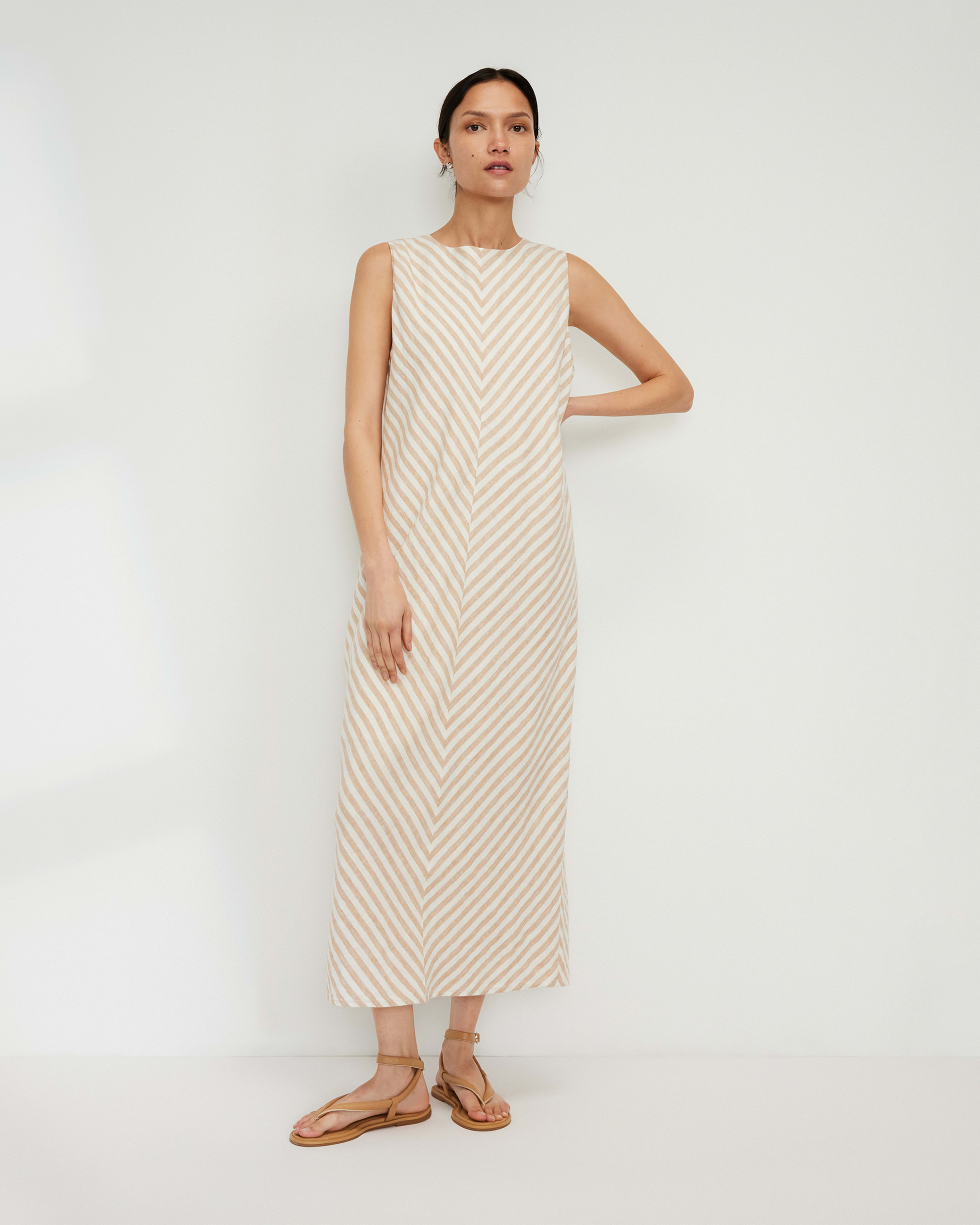 The Linen Bias Cut Dress Bone / Caramel Everlane