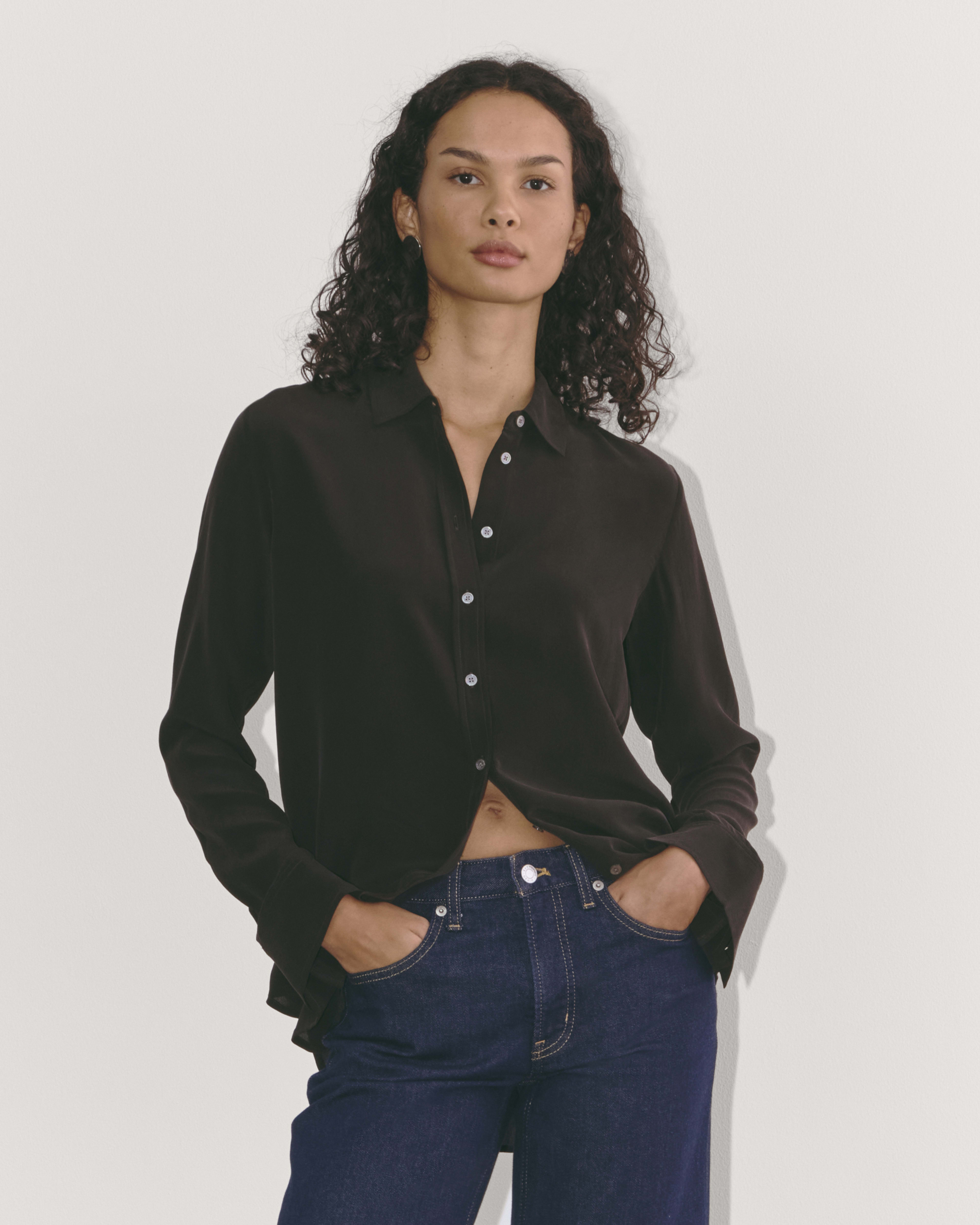 Everlane Women s Must Have Shirt in Washable Silk Blouse in Black Size 10