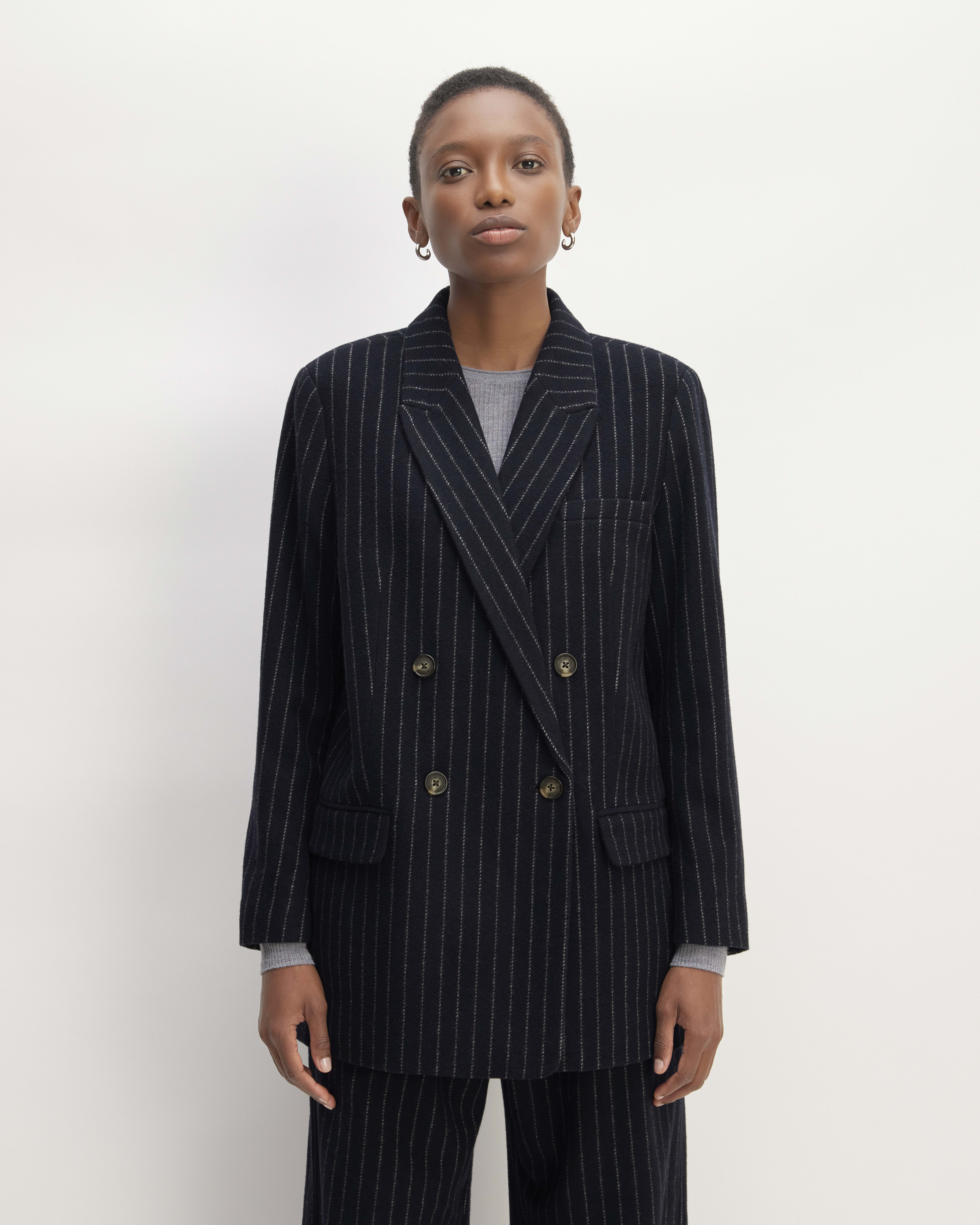 The ReWool Double Breasted Blazer Navy Bone Everlane