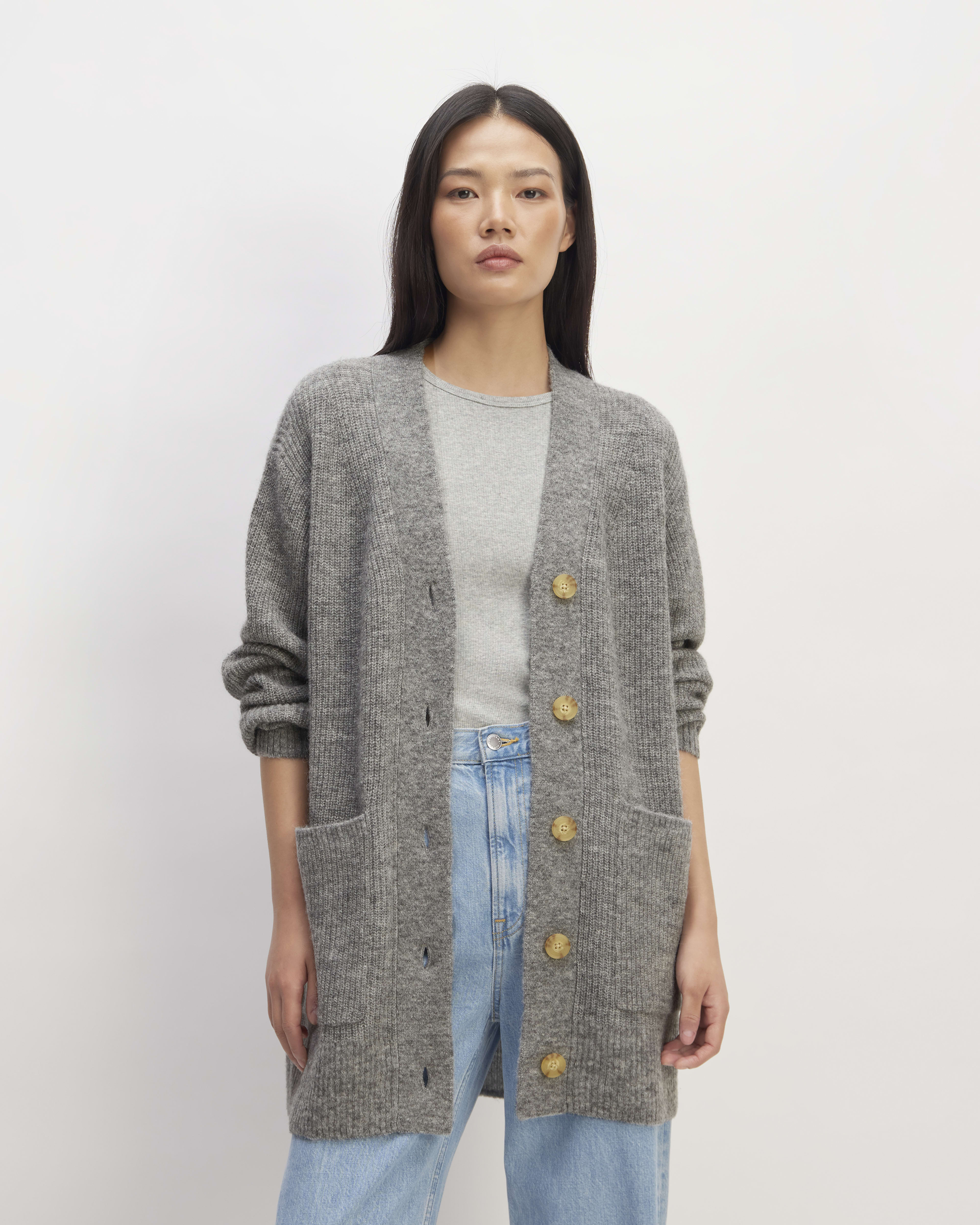 The Oversized Alpaca Pocket Cardigan Heathered Stone – Everlane