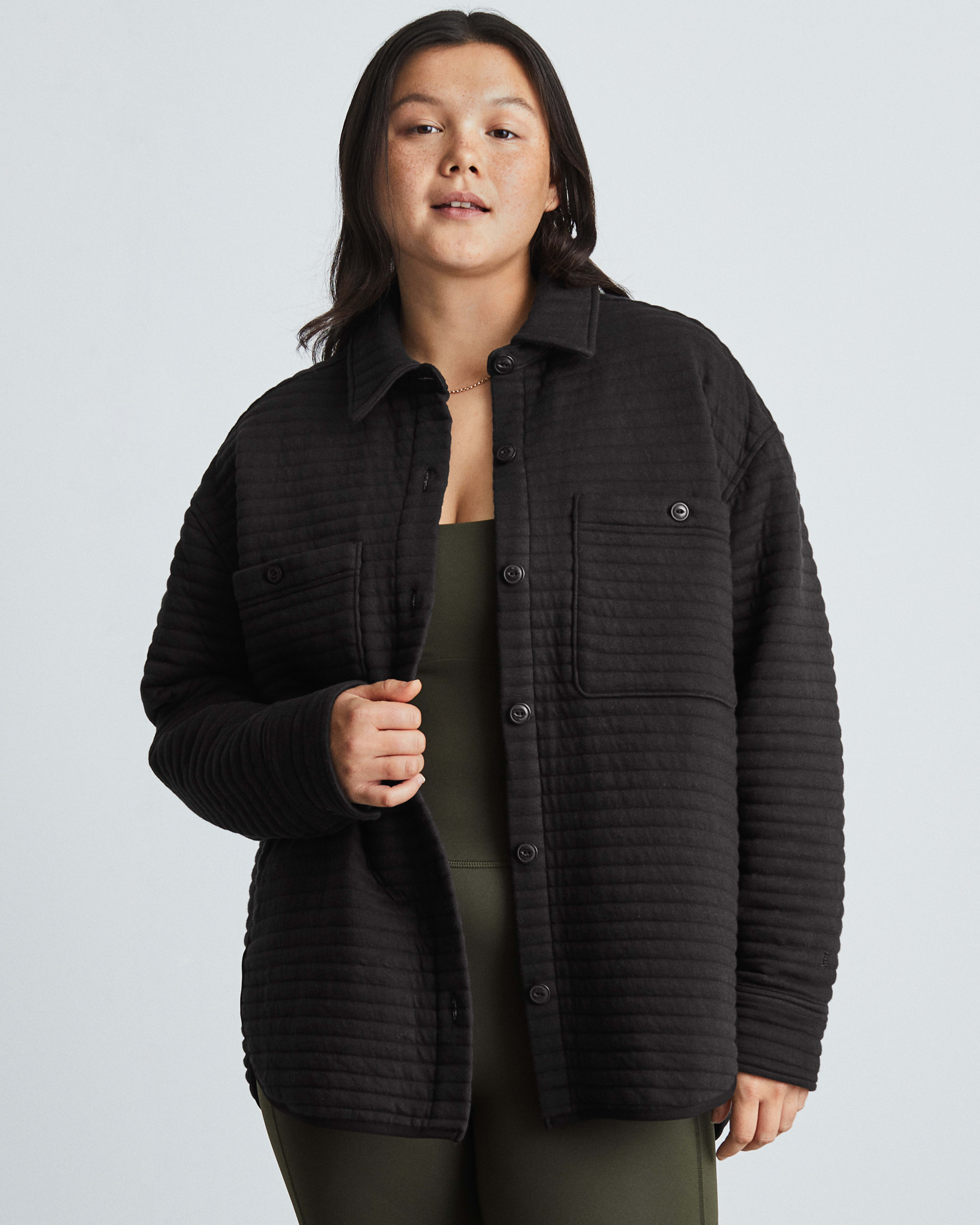 The Organic Cotton Quilted Shirt Jacket Black – Everlane
