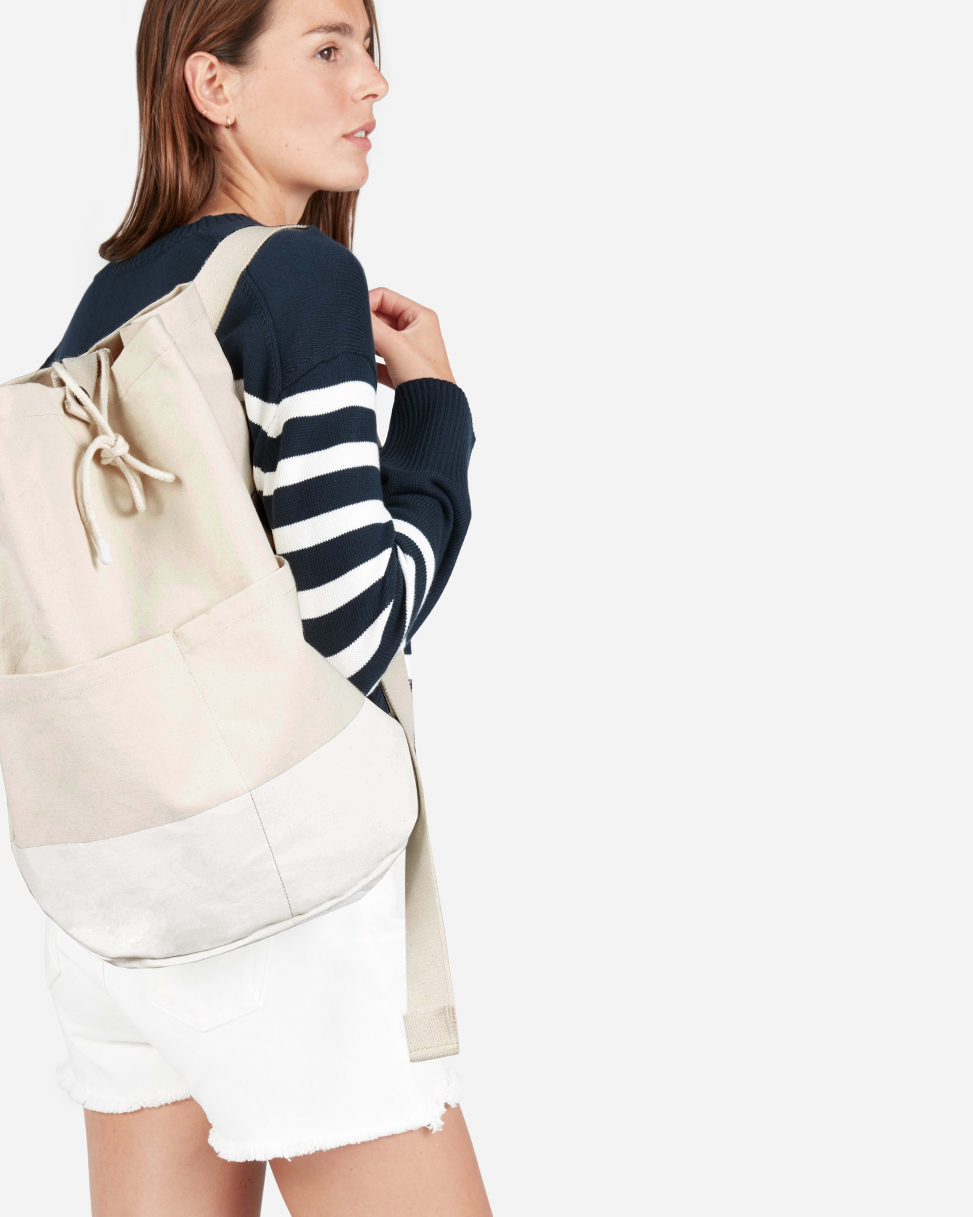 The Beach Canvas Backpack Natural / White Everlane
