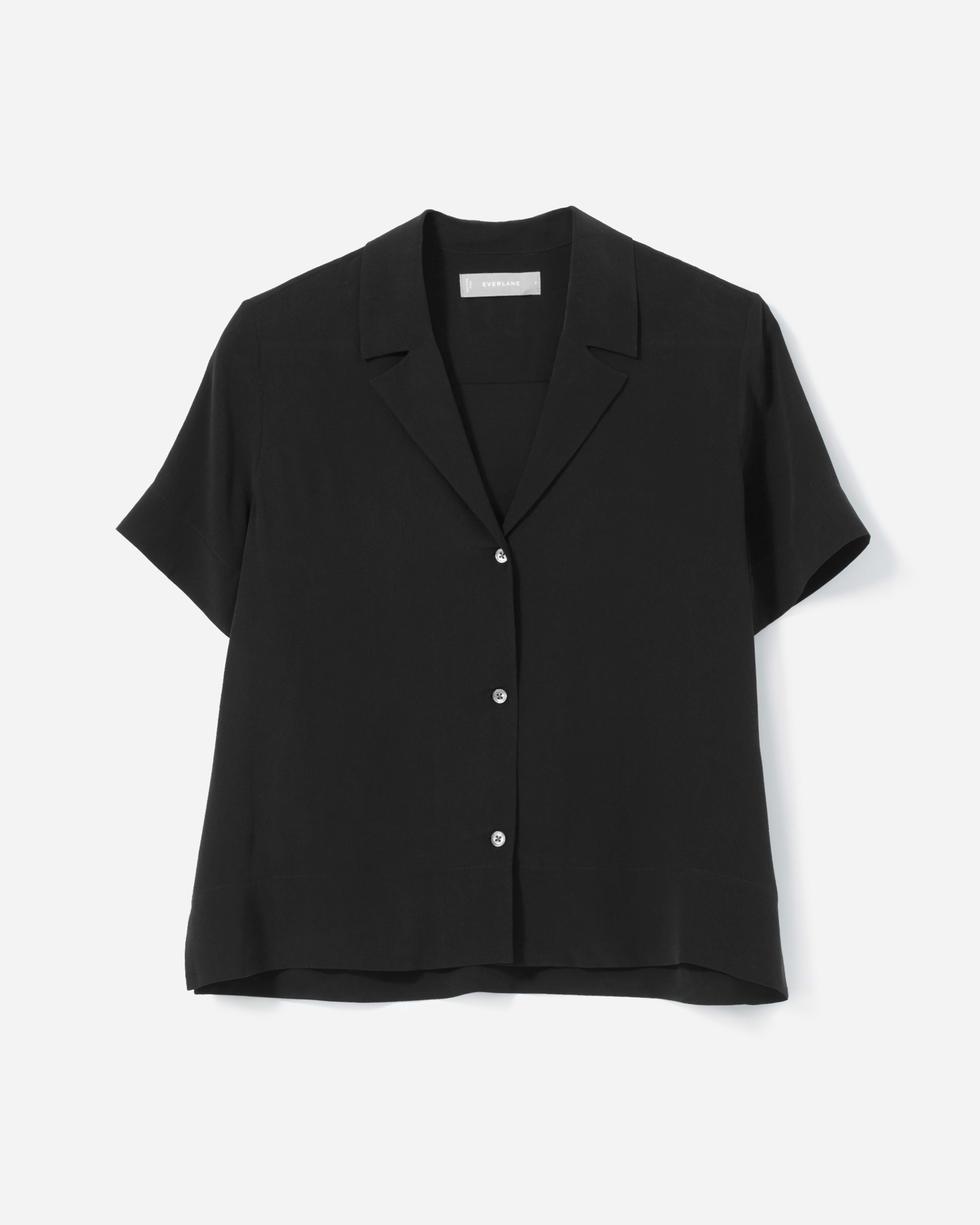 The Clean Silk Short-Sleeve Notch Shirt Black – Everlane