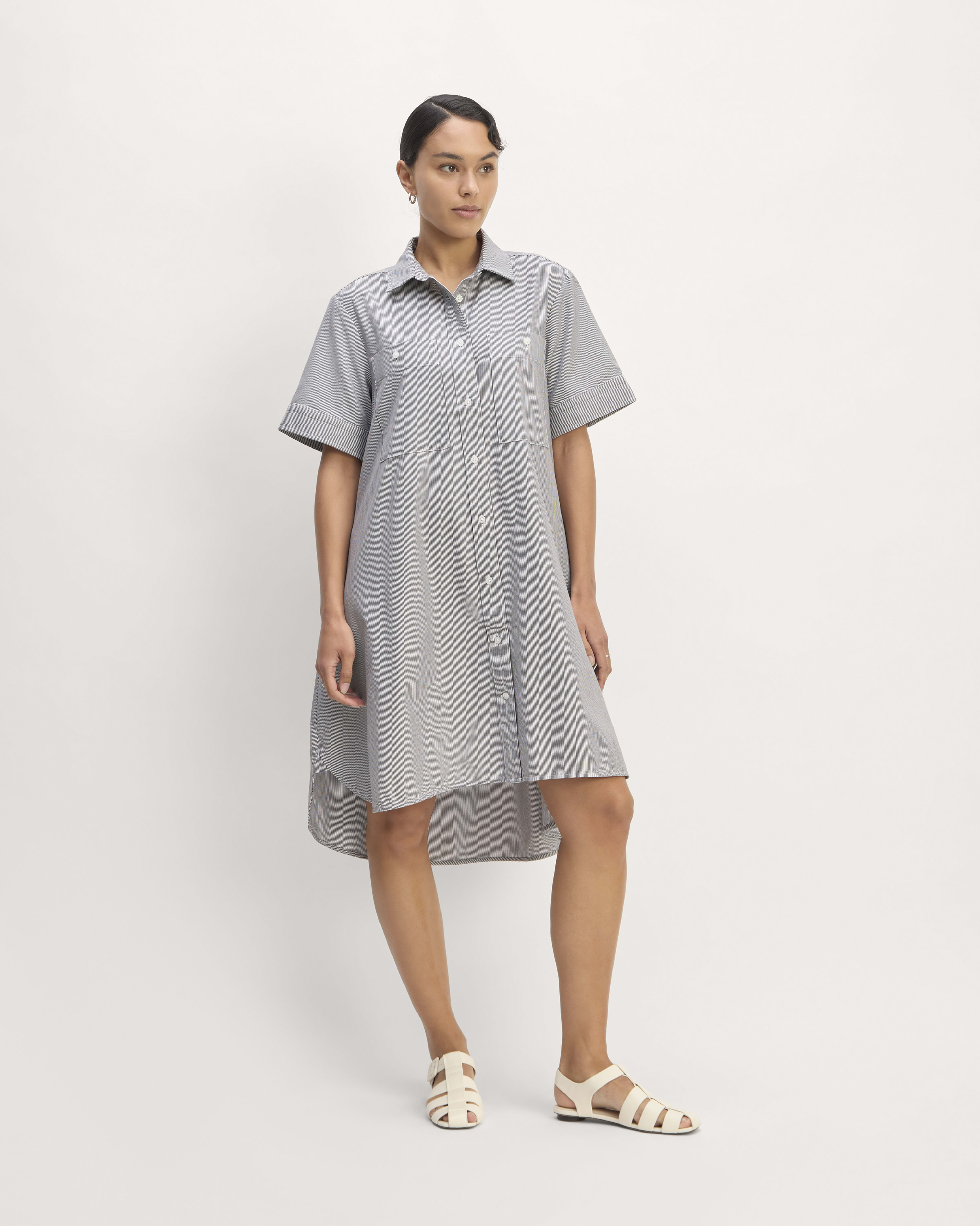 The Supima® Cotton Midi Shirt Dress Optic White / Black – Everlane