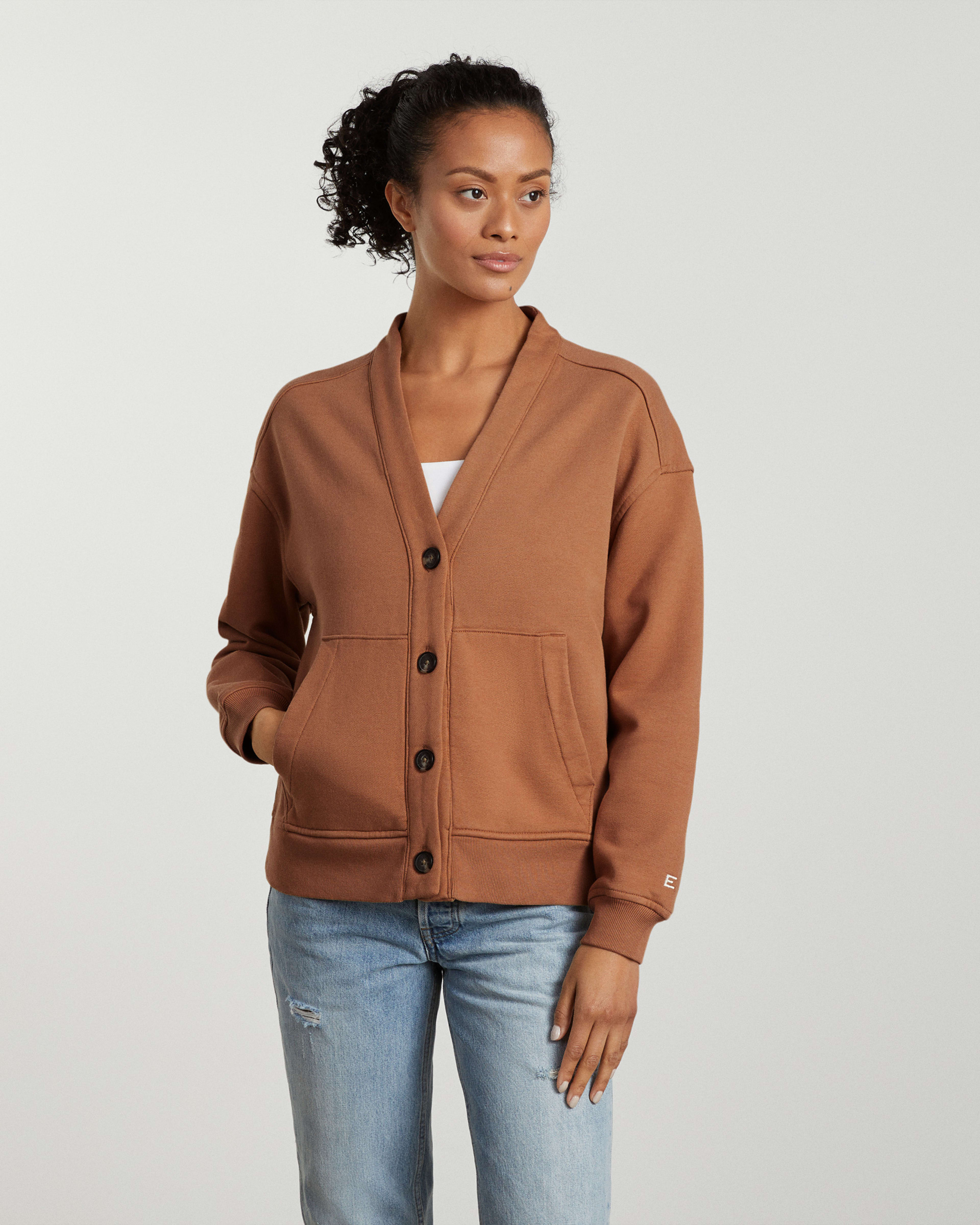 The Organic Cotton Varsity Cardigan Tawny Brown Everlane