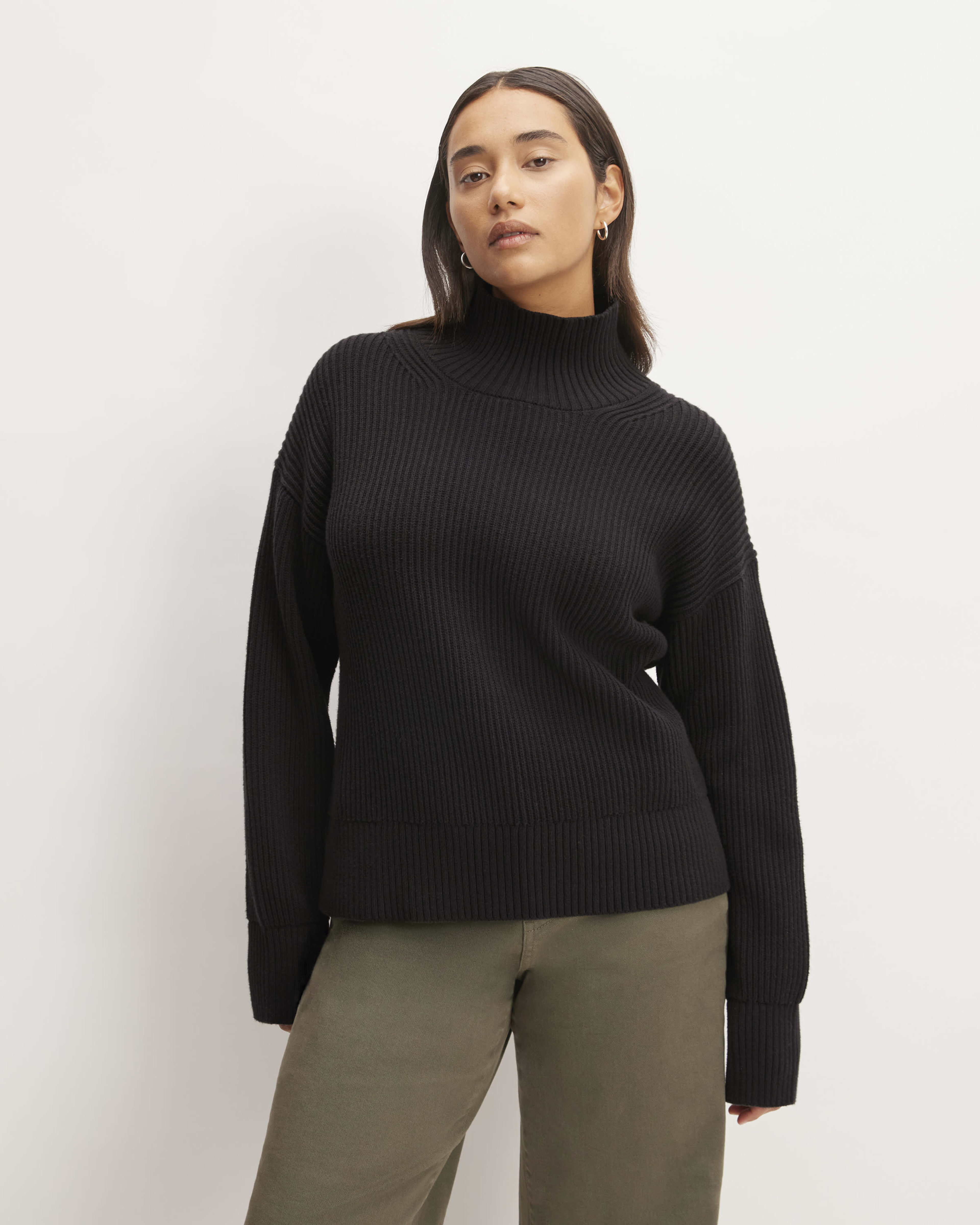 Black ribbed cotton turtleneck store