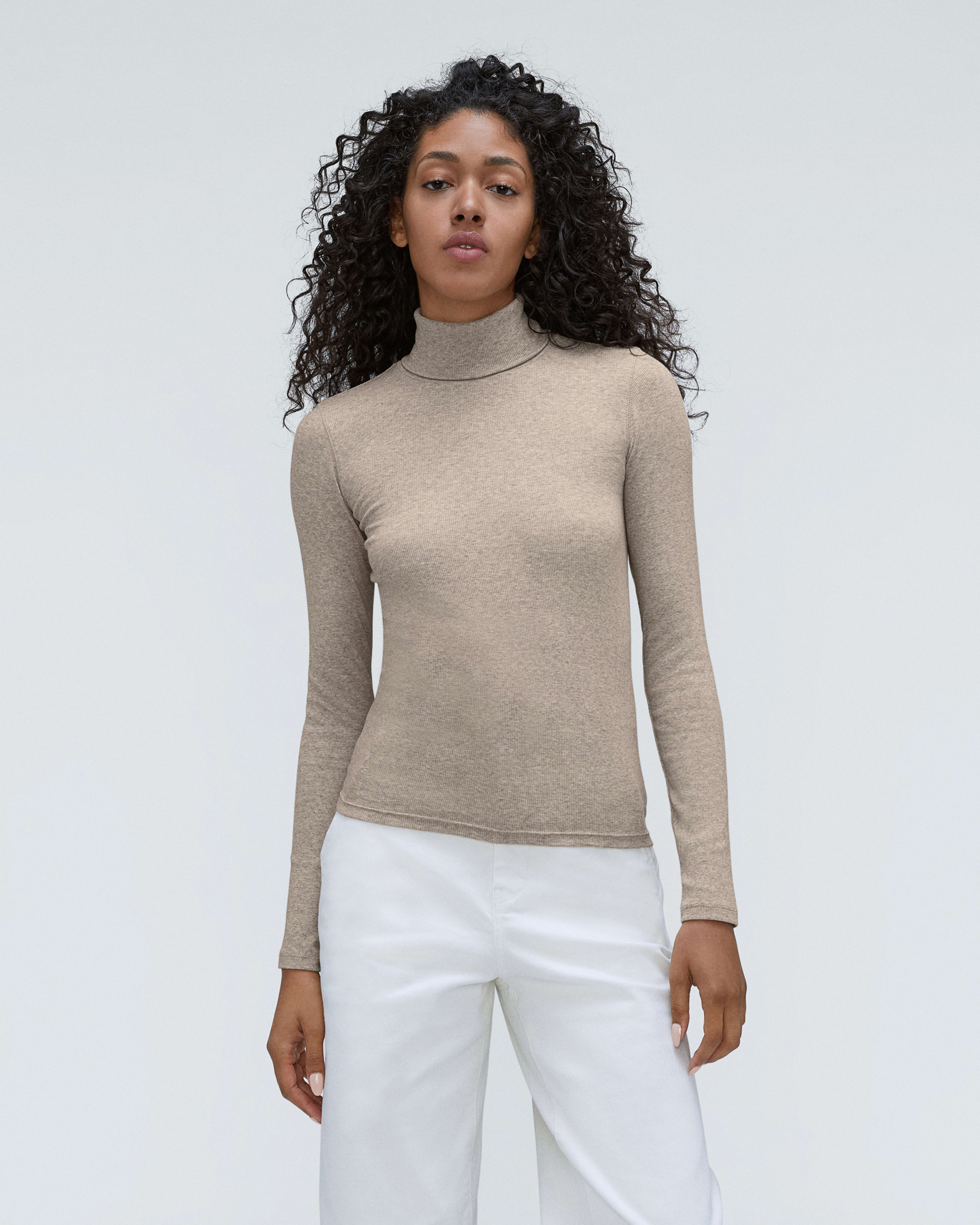 The Supima® Micro-Rib Turtleneck Heathered Meringue – Everlane