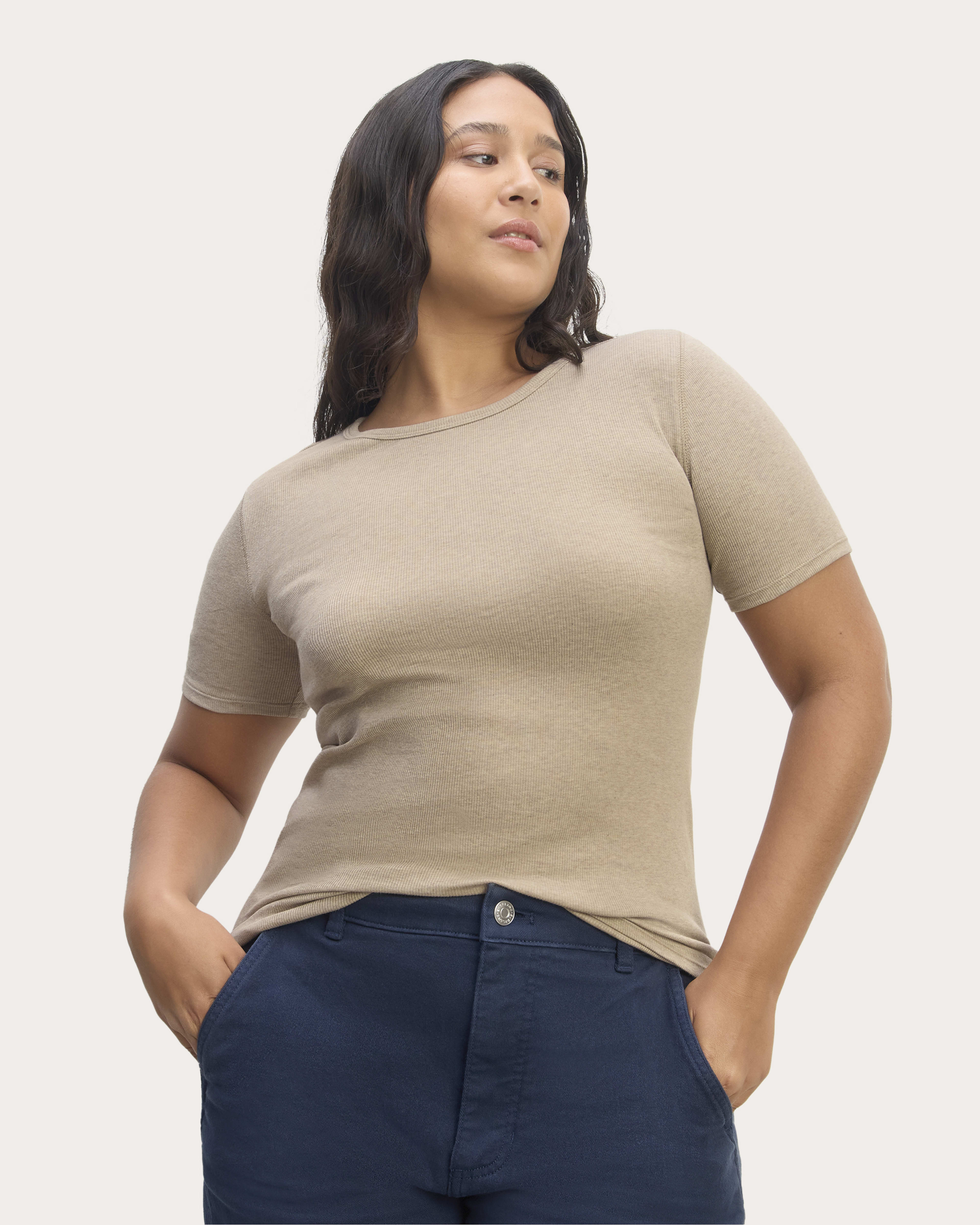 The Luxe Rib Crew Heathered Tan – Everlane