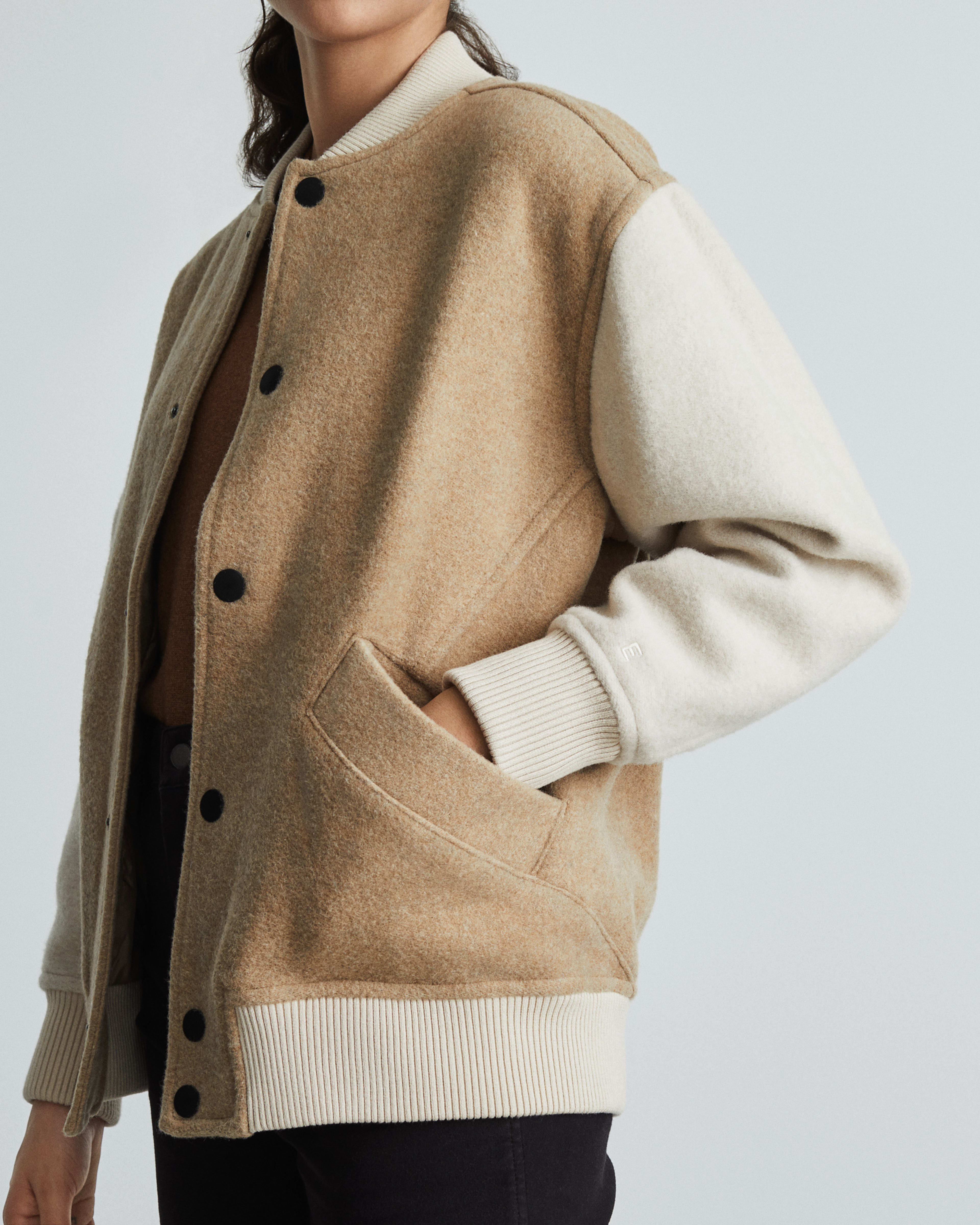 The ReWool® Varsity Bomber Light Camel / Cream Everlane