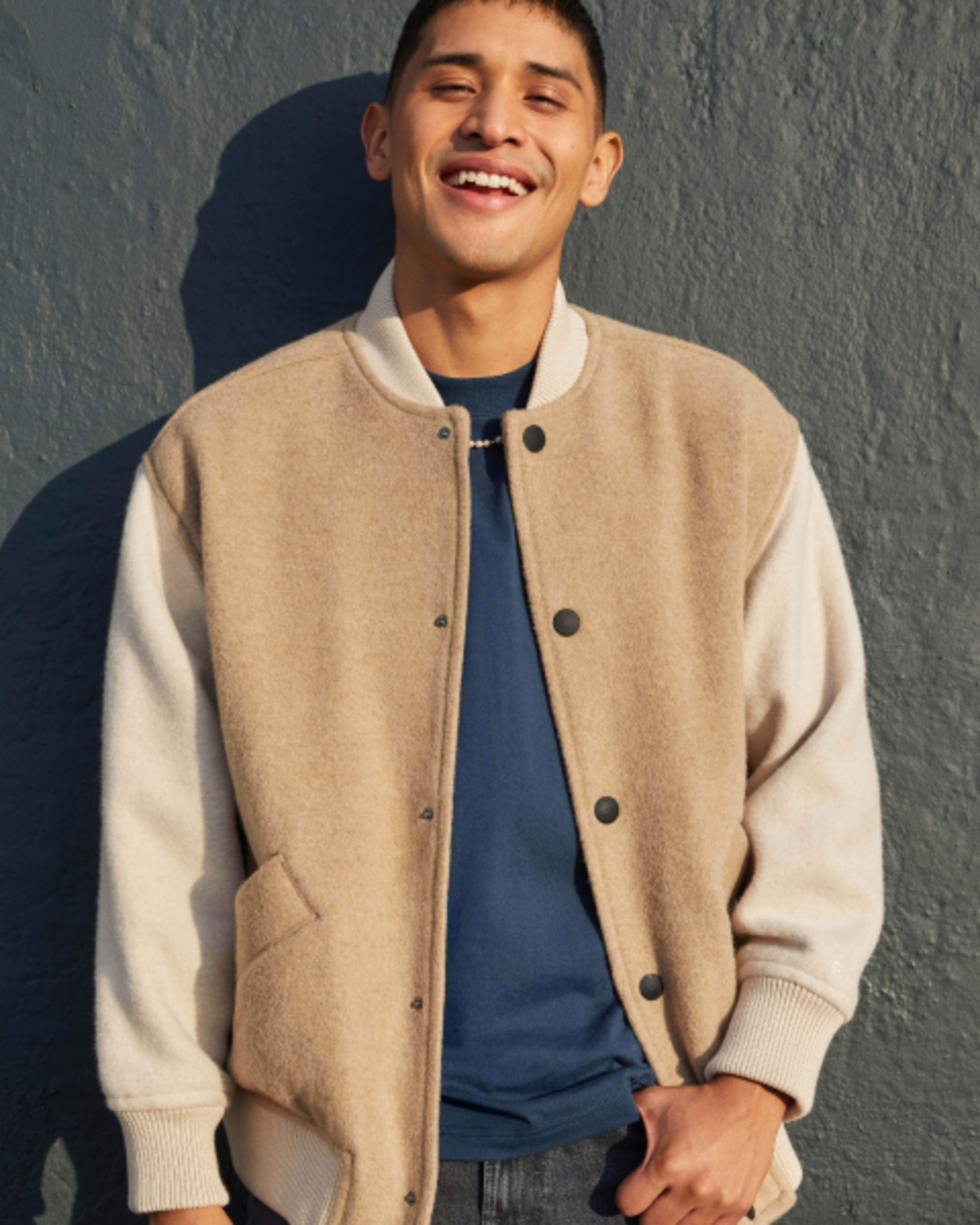The ReWool® Varsity Bomber Light Camel / Cream Everlane