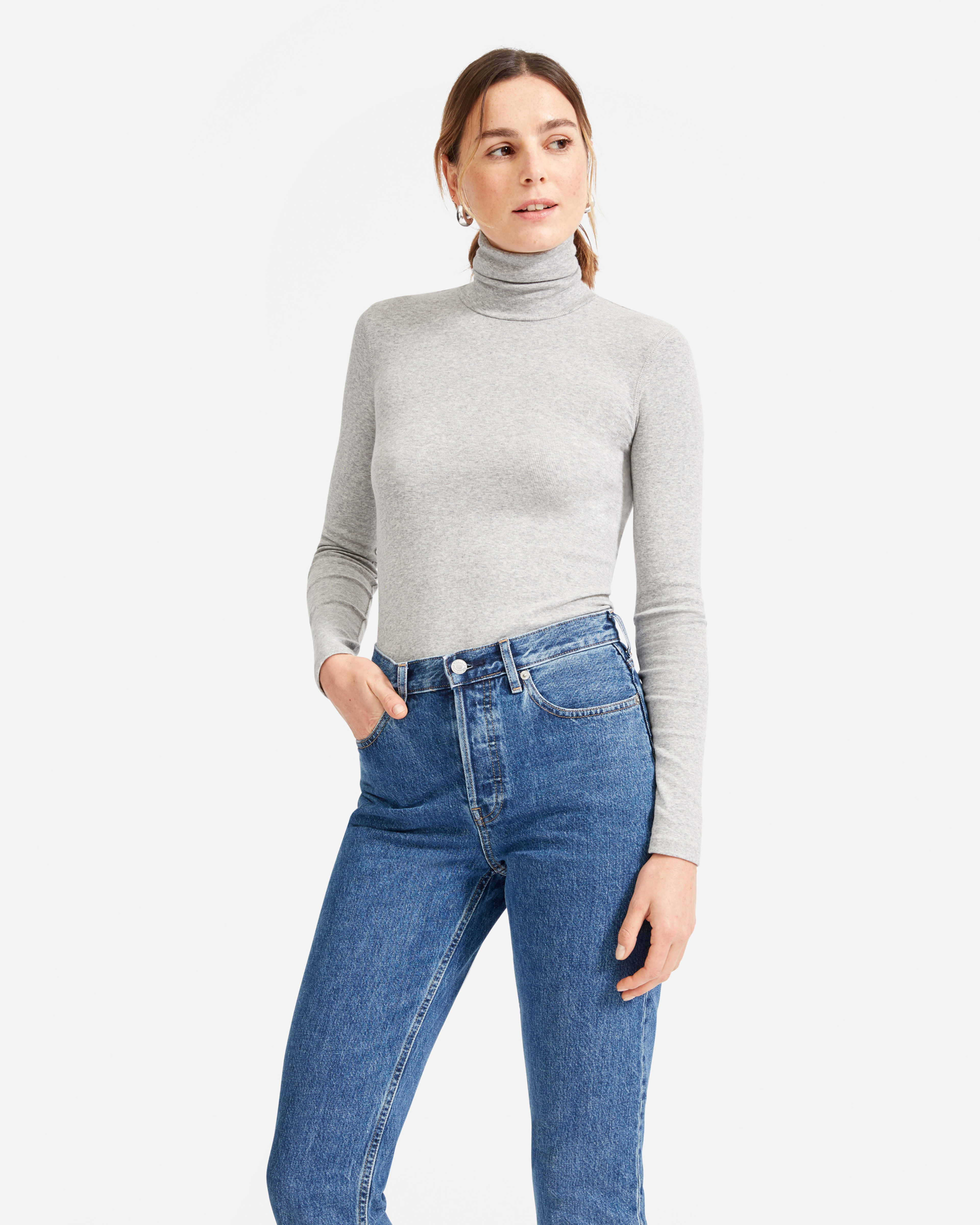 The Pima Micro Rib Turtleneck Heathered Grey Everlane 7589