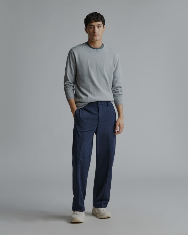 Model in the No-Sweat Crewneck Sweater and the Performance Chino.