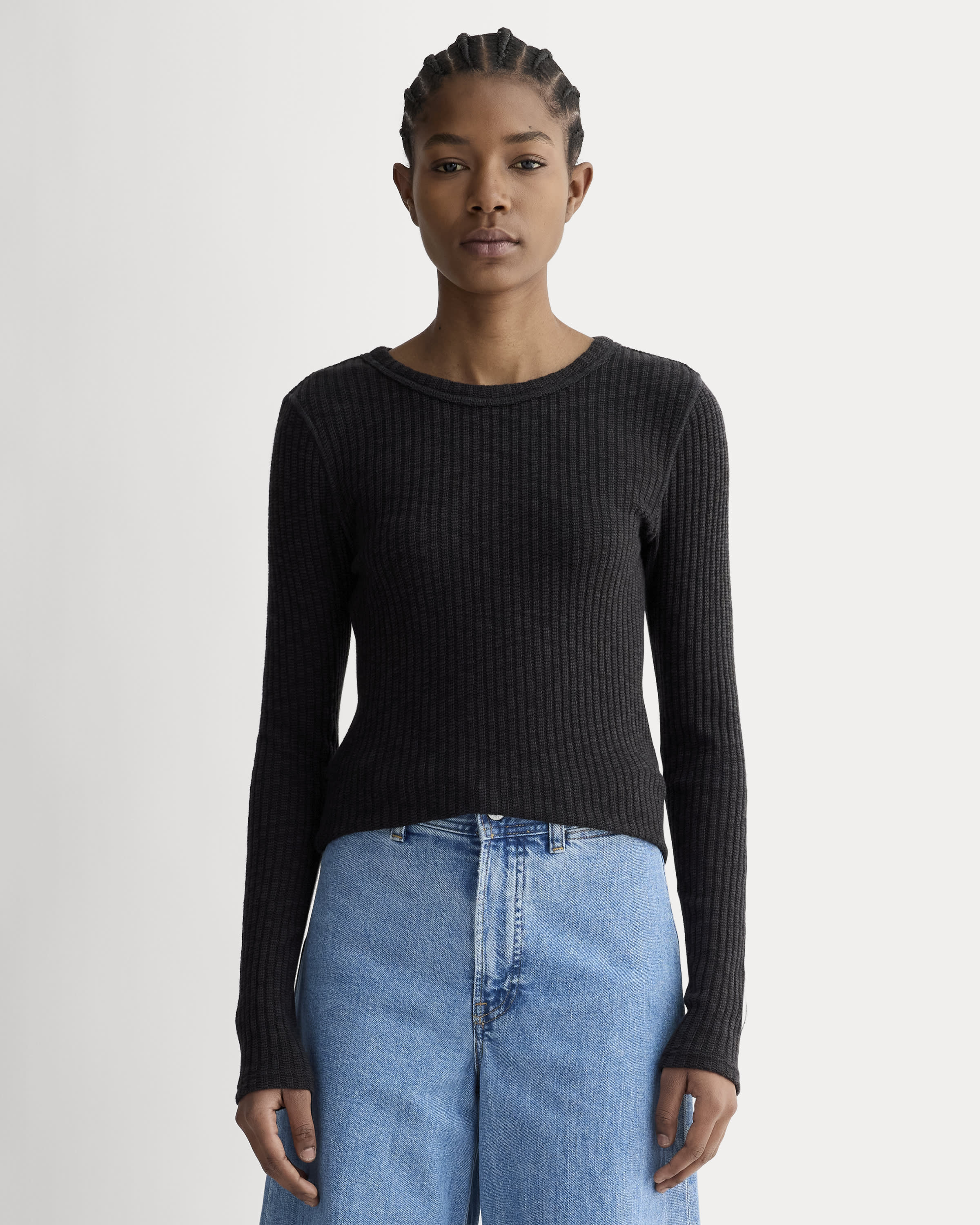 The Cozy Rib Long-Sleeve Tee Black – Everlane