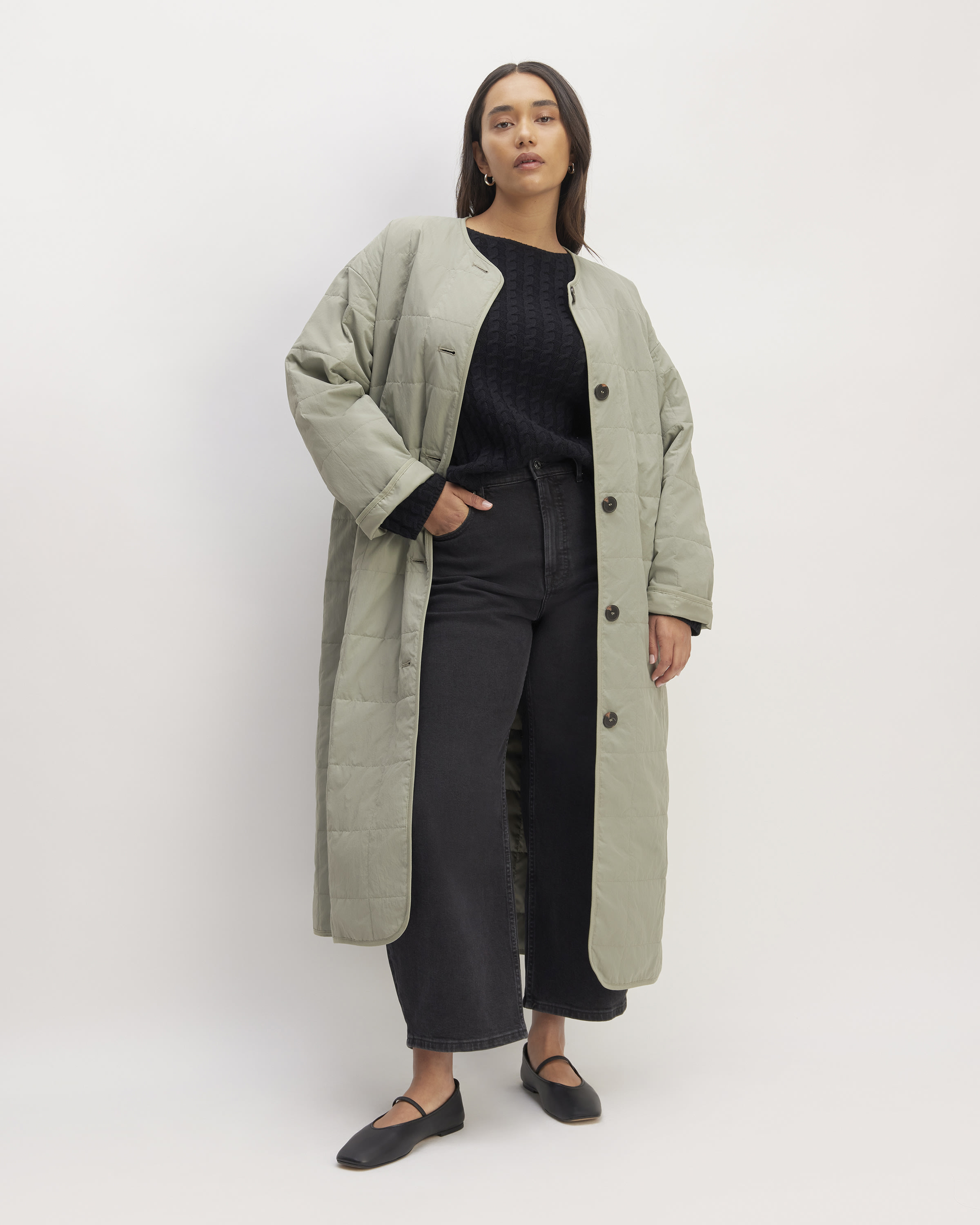 The ReNew Quilted Long Liner Sage Green – Everlane