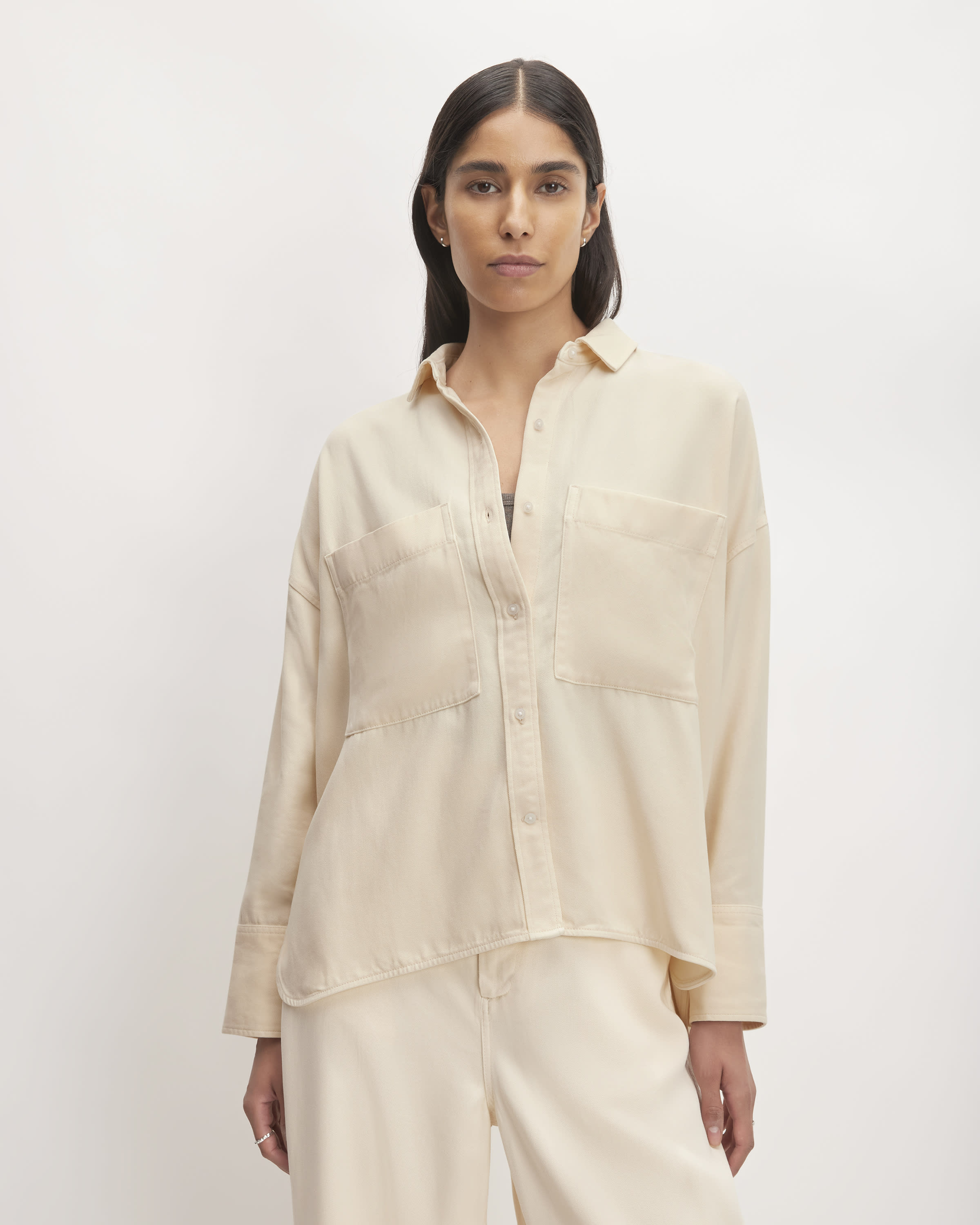 Tencel Stripe Print Boxy Blouse
