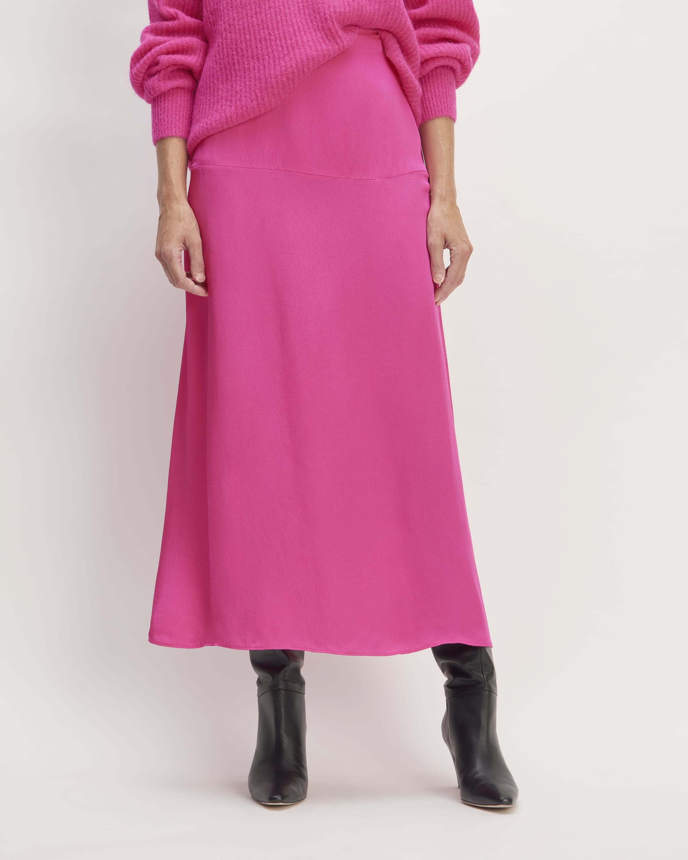 The Hammered Satin Slip Skirt Fuchsia Pink Everlane
