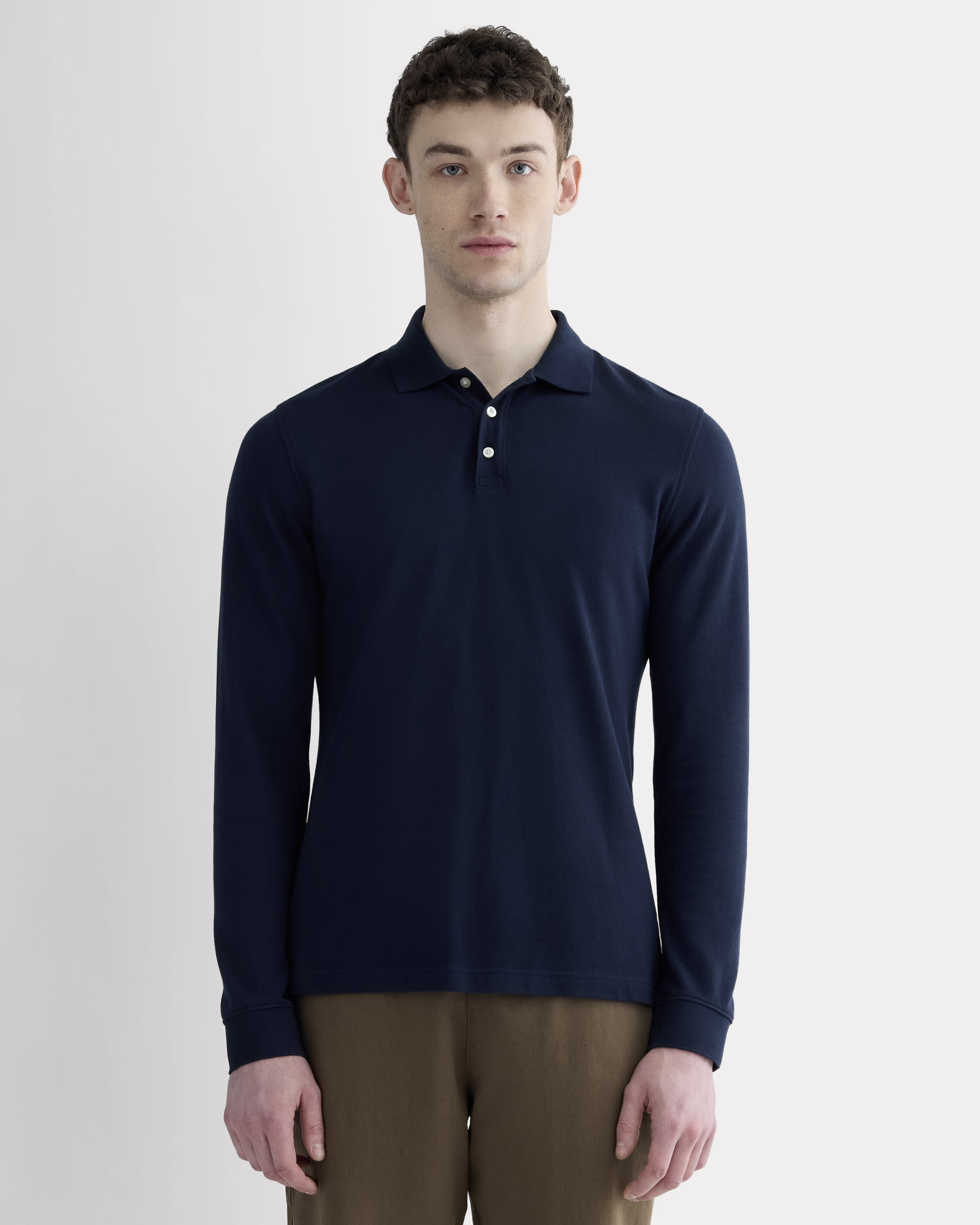 The Long-Sleeve Pique Polo Deep Navy – Everlane