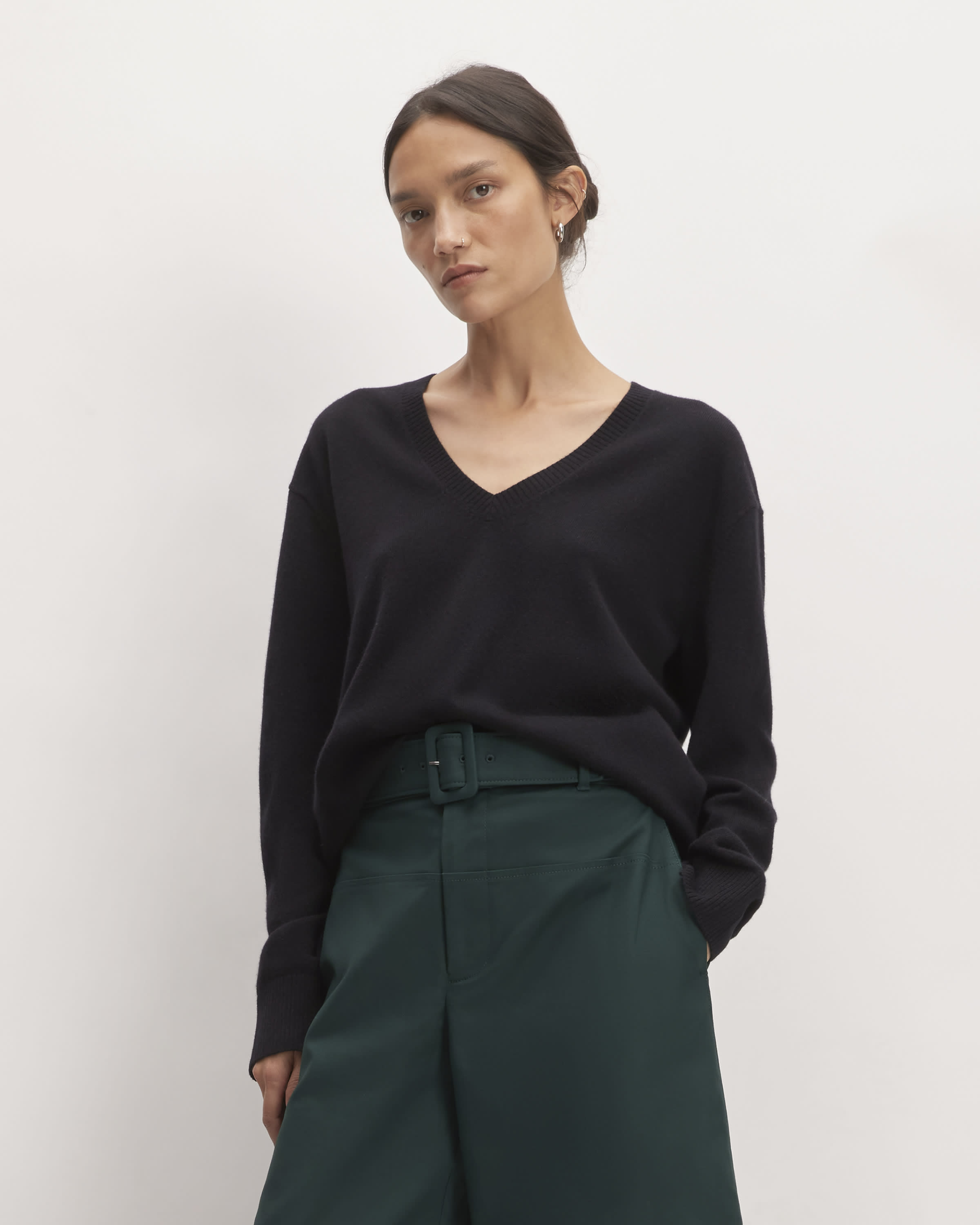 Charlotte V Neck Cashmere Knit - Black
